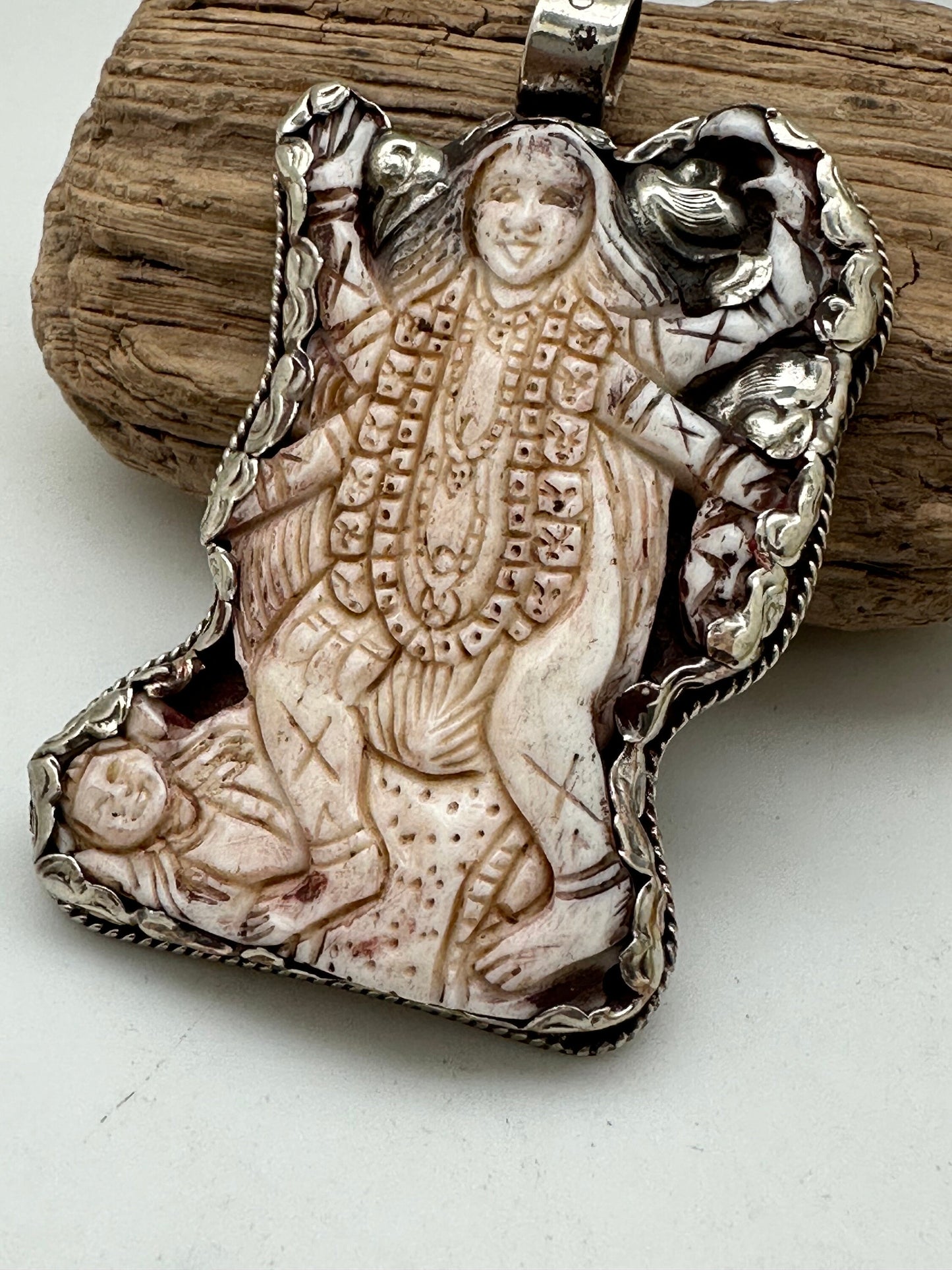 Kali pendant, bone carving master handmade, Tibetan silver,Hindu,protection,symbol of power, spiritual,Nepal
