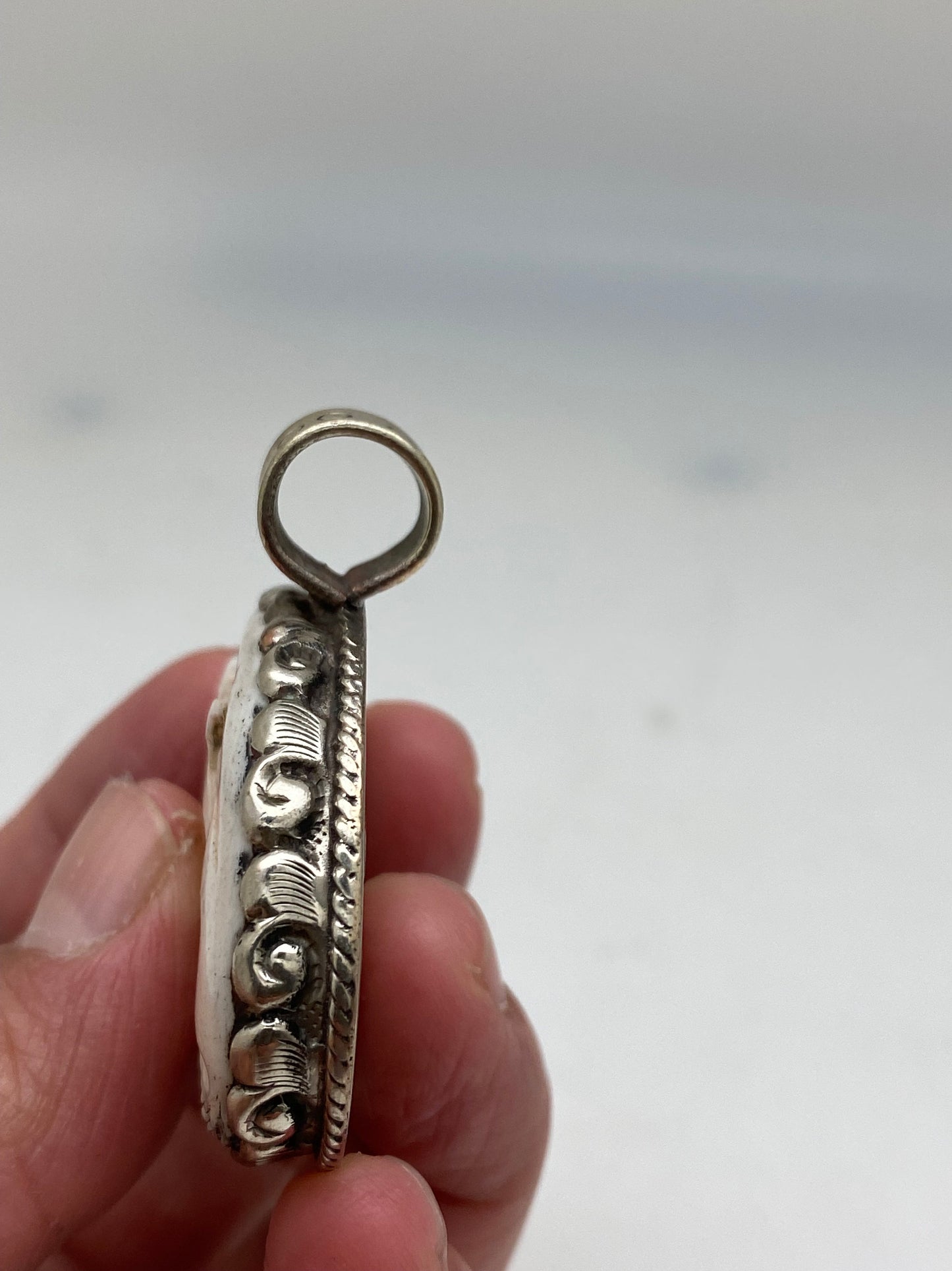 cat pendent water buffalo bone tibetan silver hand craft from Nepal