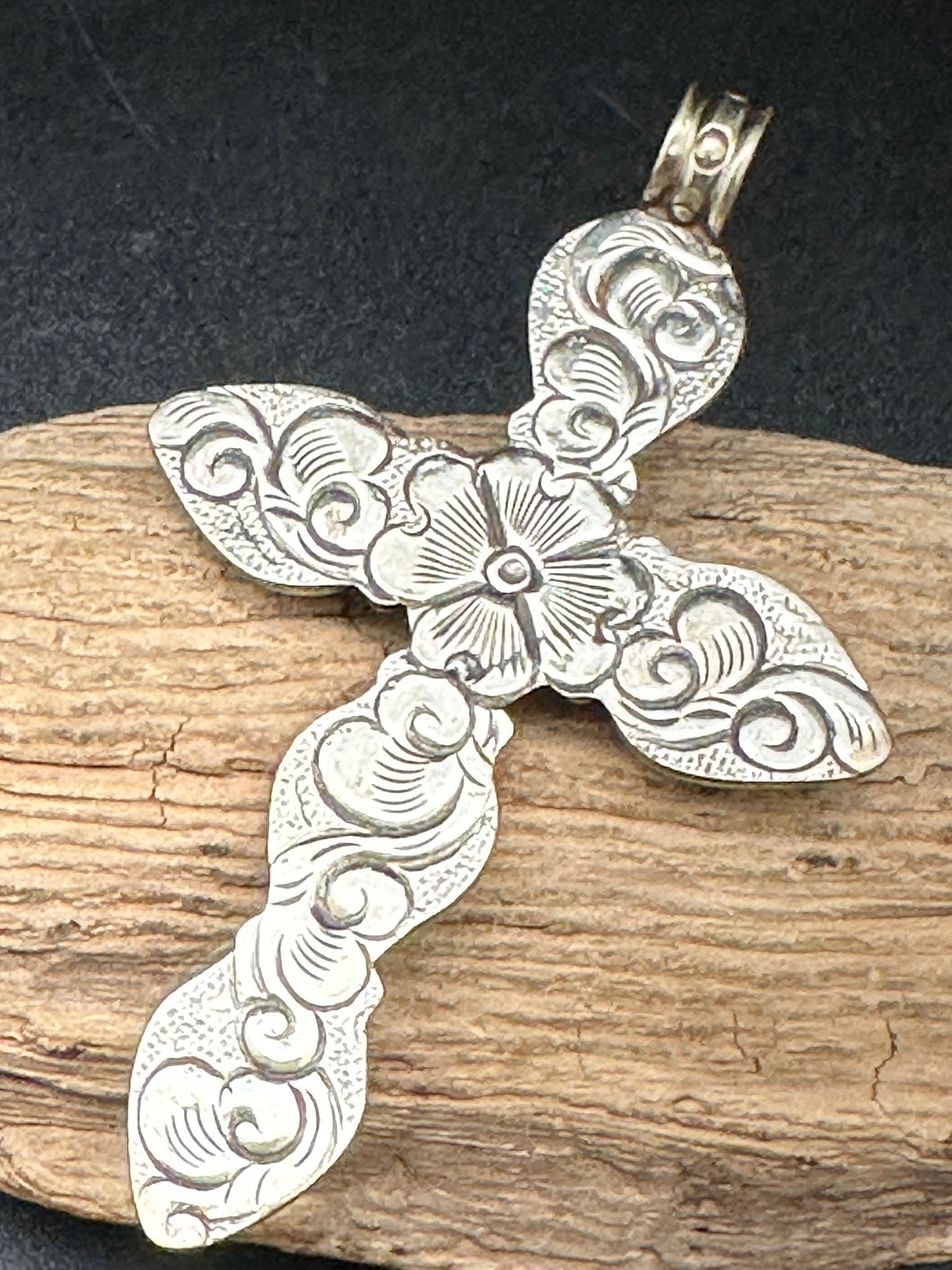 labradorite cross pendant, master handcrafted, Tibetan repousse silver,