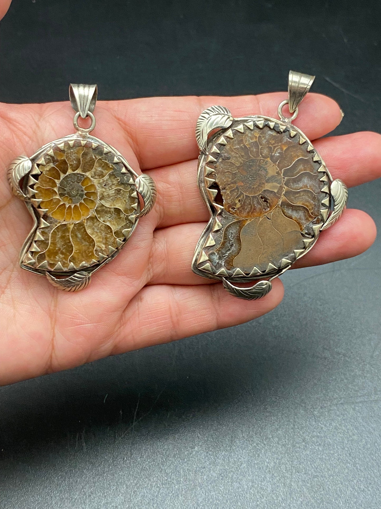 Ammonite pendant, handcrafted, ethnic design,Tibetan silver,Nepalese