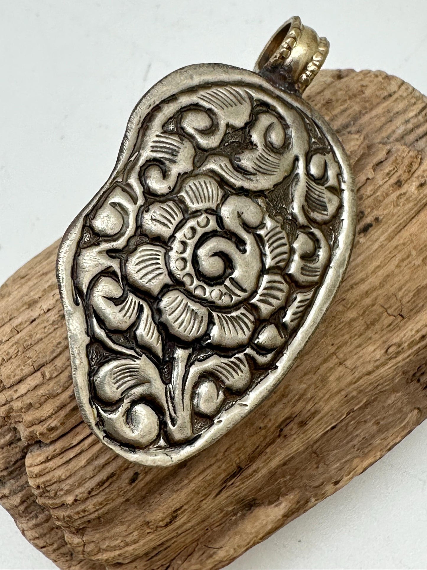 Dragon pendant, set with black onyx ,Tibetan repousse silver ,58mmX33mm