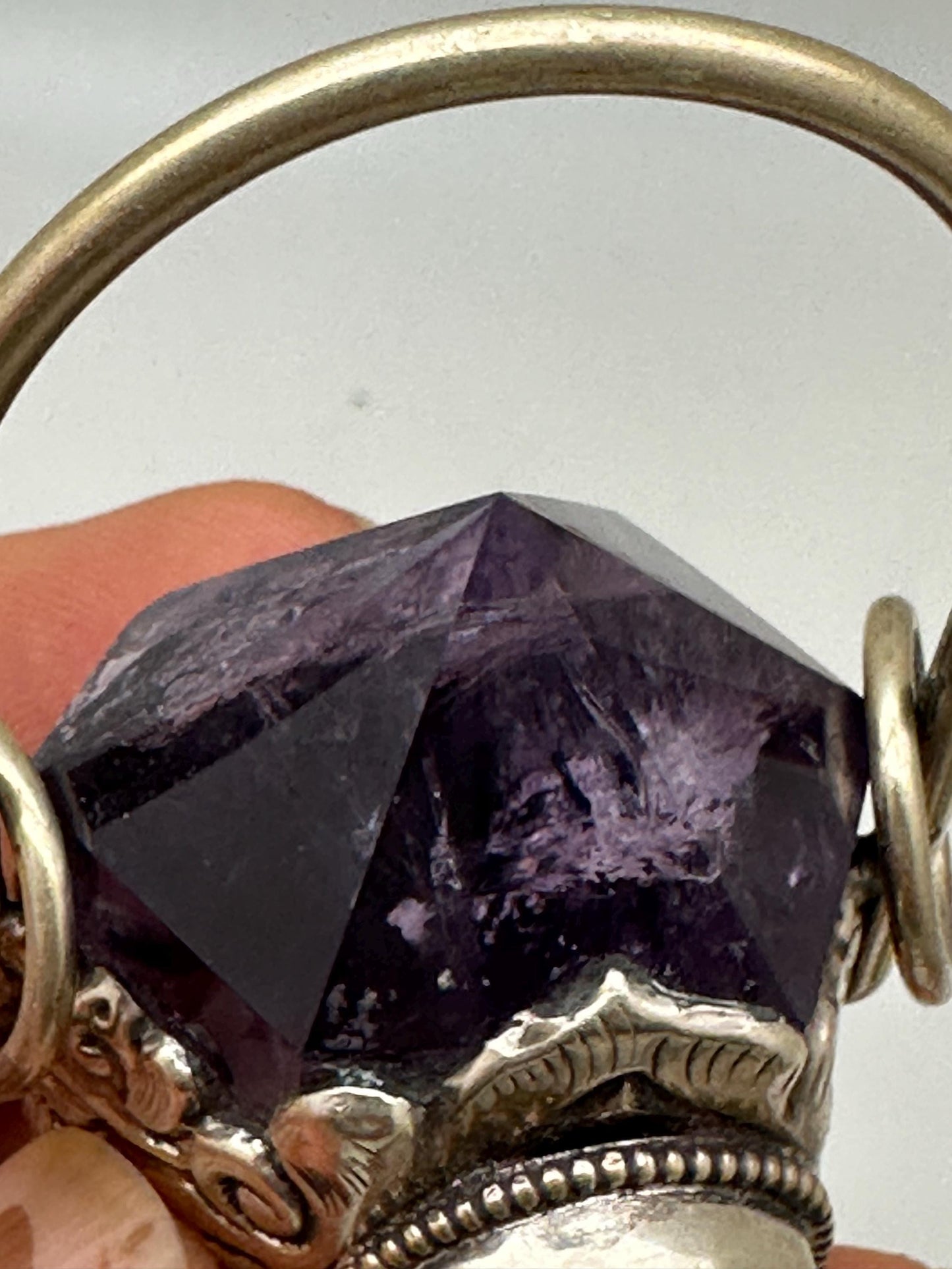 amethyst pendant, fluorite skull, energy jewelry. handcrafted with Tibetan silver, large pendant