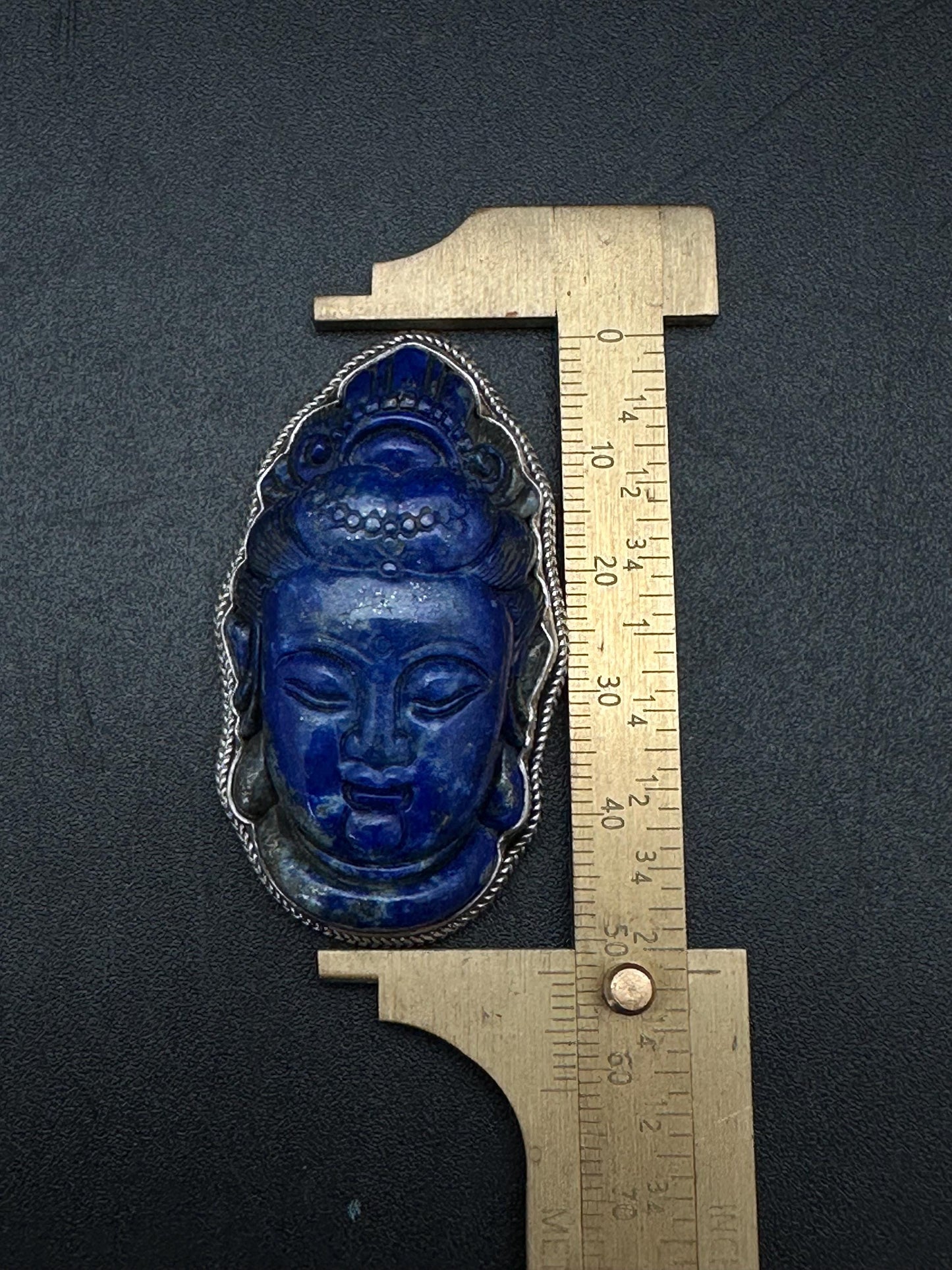 Handcarved Lapis Lazuli Kwan Yin Pendant: Sterling Silver Guanyin