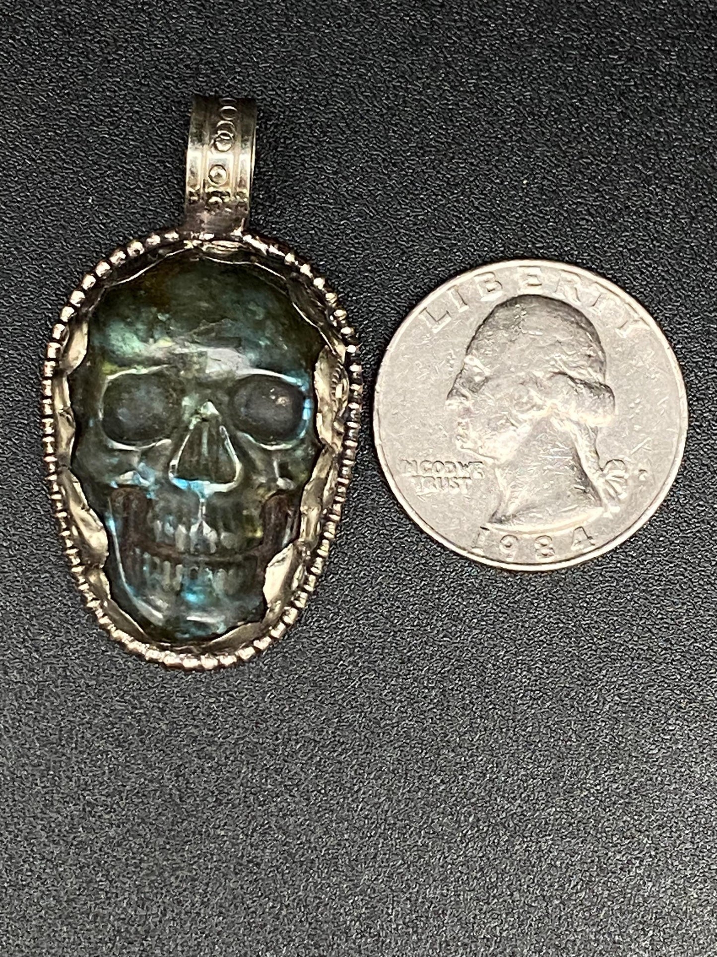 labradorite carved skull pendant, handcrafted,Tibetan silver,Tibetan design,Nepalese