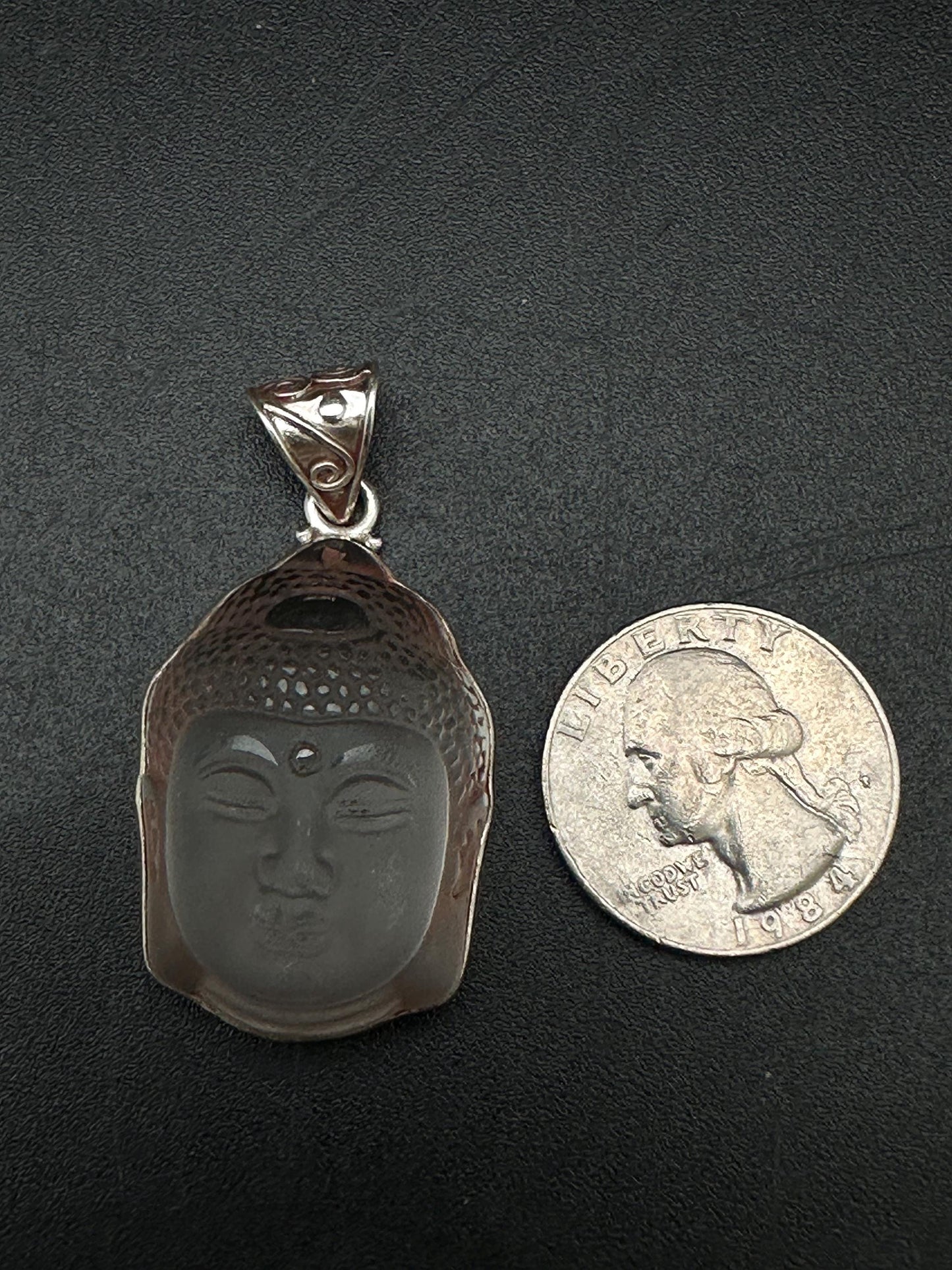Quartz crystal carved Buddha pendant,handcrafted, sterling silver,Buddhist, spiritual,meditation,protection,amulet, Tibetan