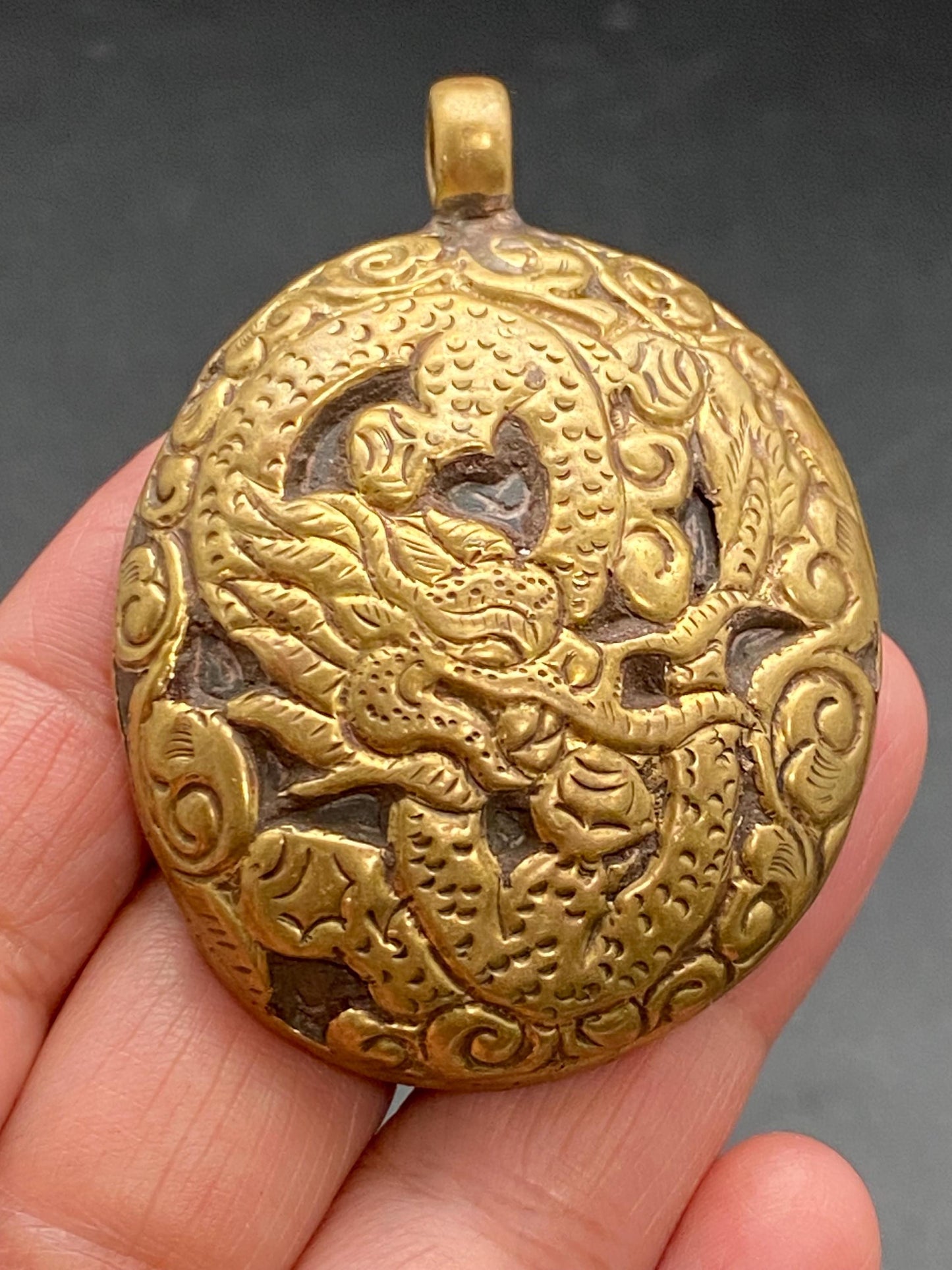 Himalayan fossil shaligram,handcrafted,brass, Dragon pendant,Himalayan,Nepalese,