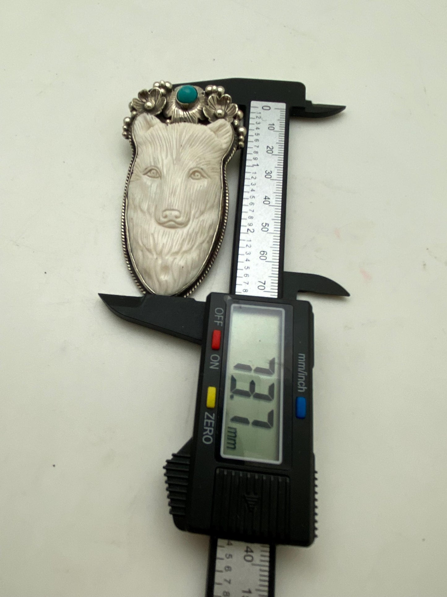 Bear pendant, bone carved bear, handcrafted,Tibetan silver,Turquoise pendant, animal lover,floral design, ethnic style,Nepalese