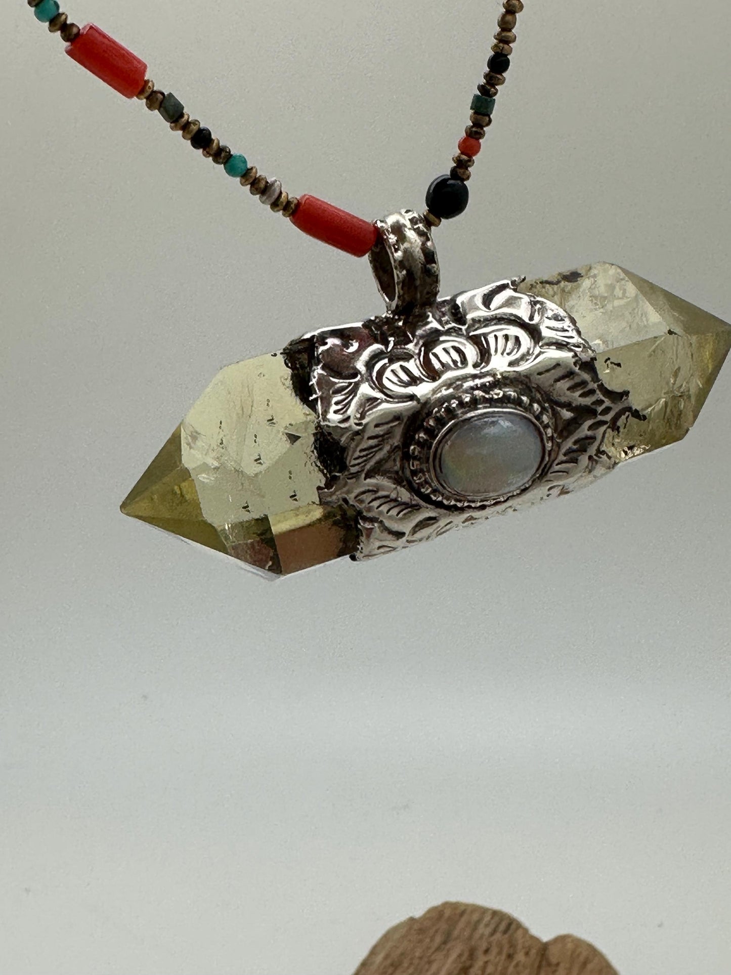 citrine pendant with natural opal, healing pendant,