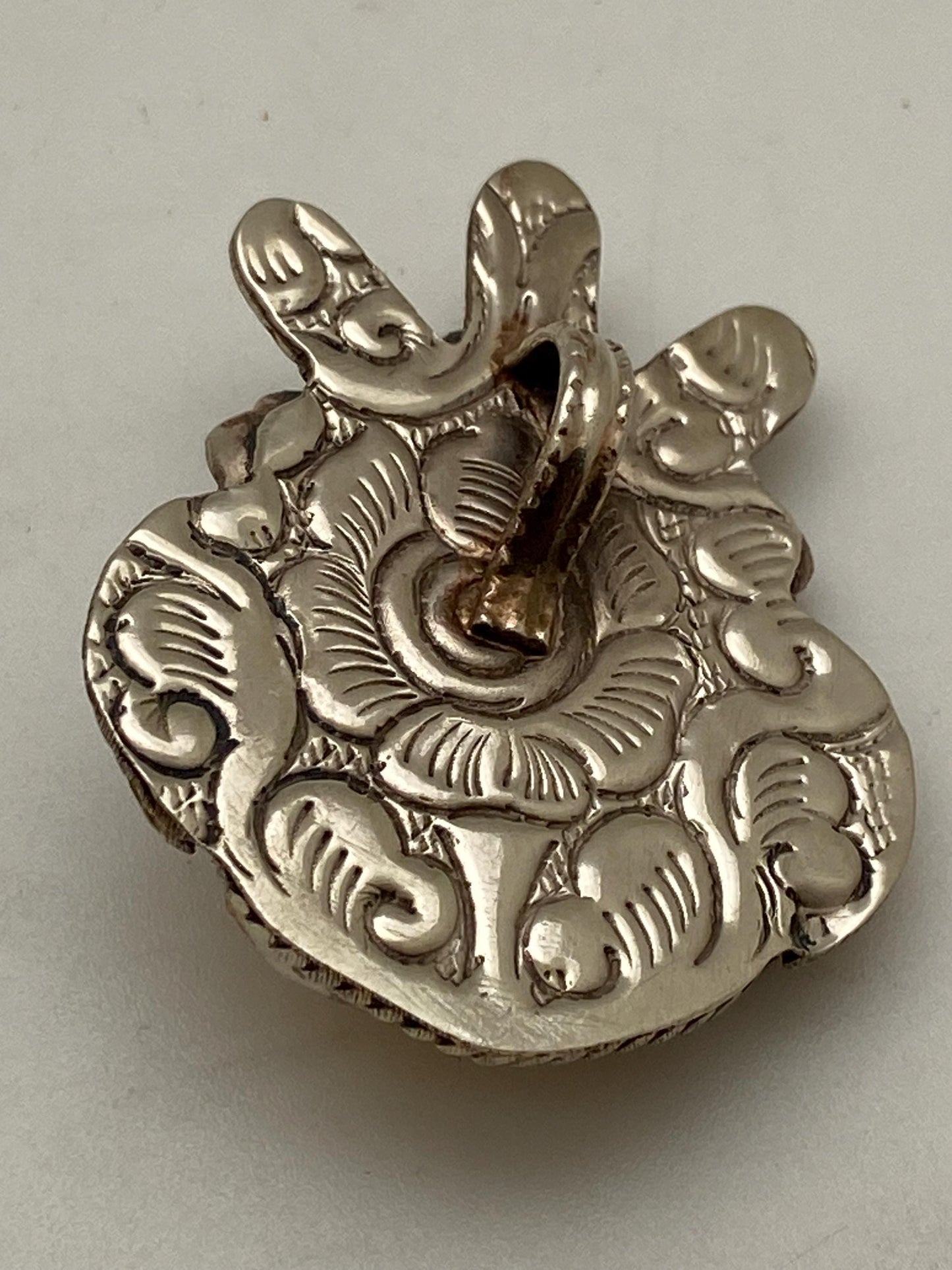 Happy Buddha, buffalo bone carved pendant,Tibetan silver, floral silver,Himalayan ,Nepalese