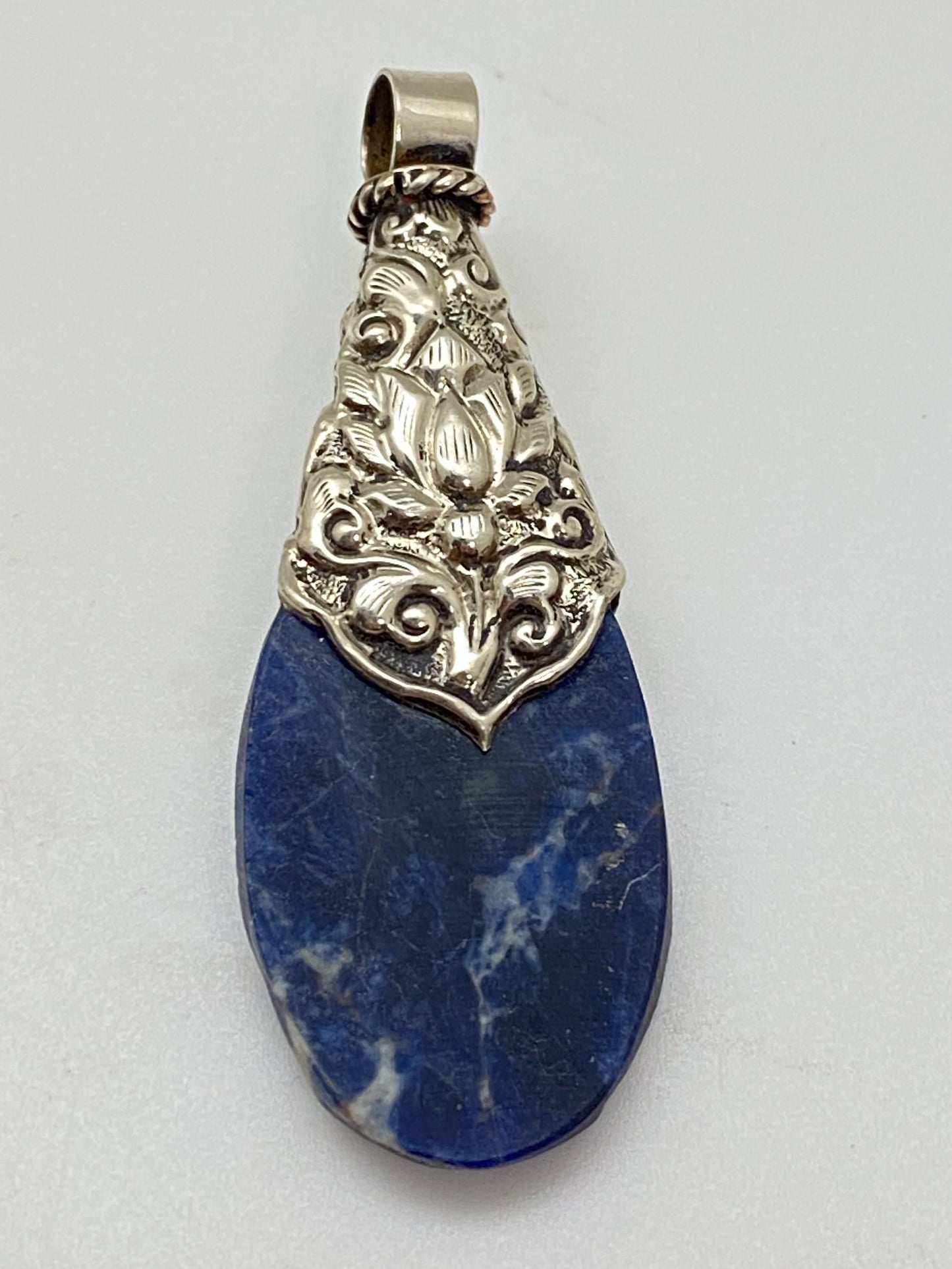 Blue sodalite pendant, handcrafted, coral, Tibetan silver, Tibetan design,ethnic style, Nepalese,