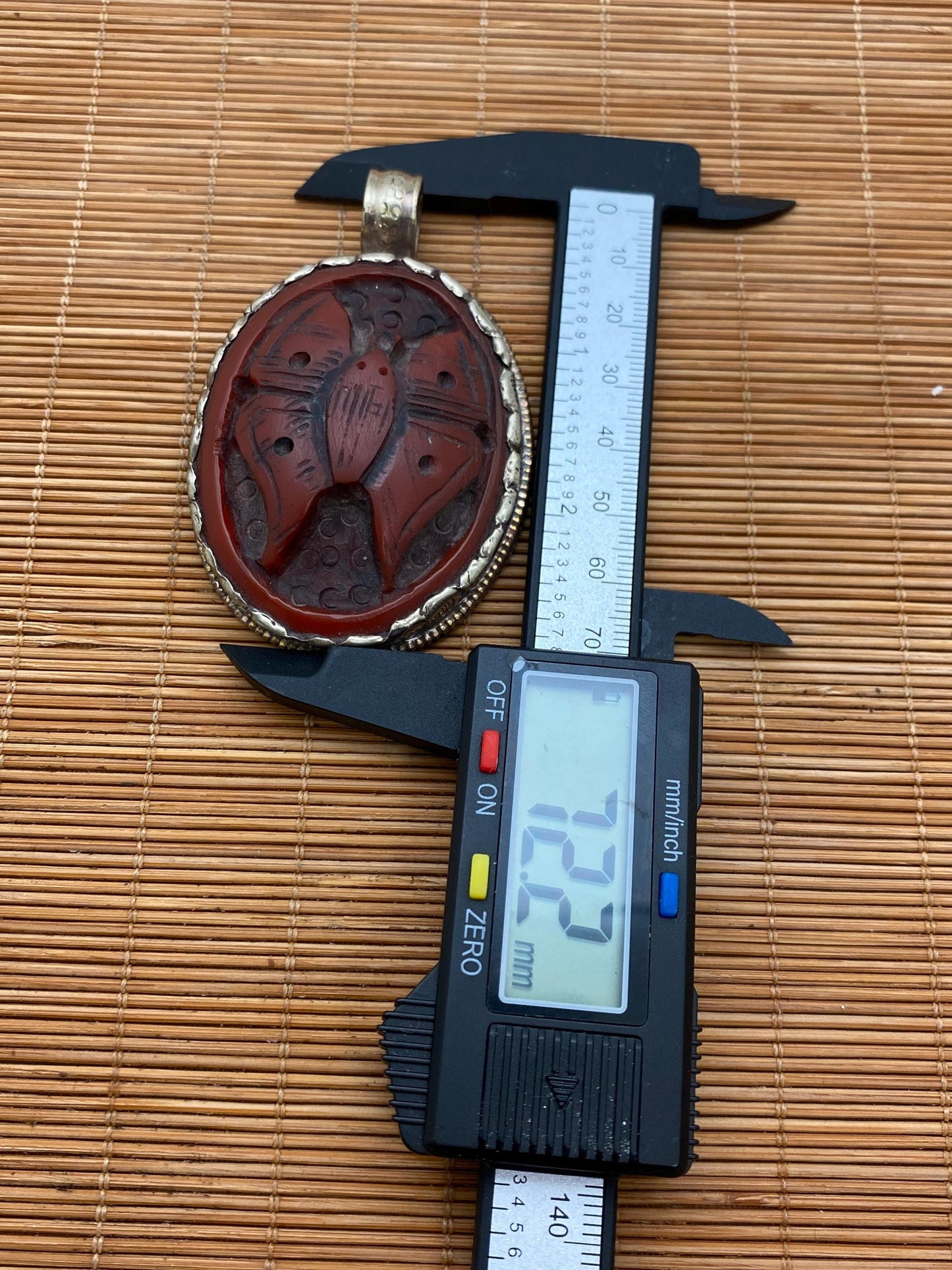 Butterfly pendant, handcrafted, Bone carved, Tibetan silver, Bug pendant,Red Butterfly