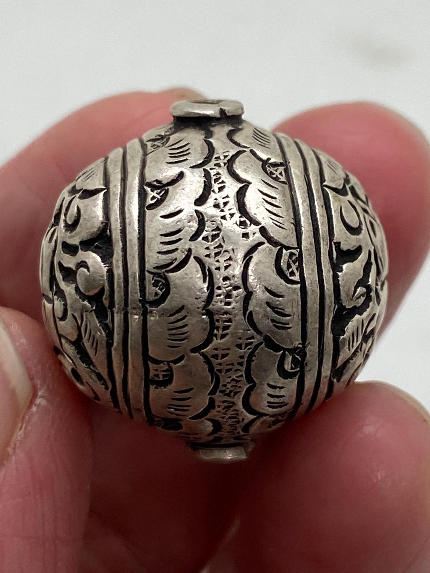Handcrafted Repousse Sterling Silver Bead - Ethnic Style