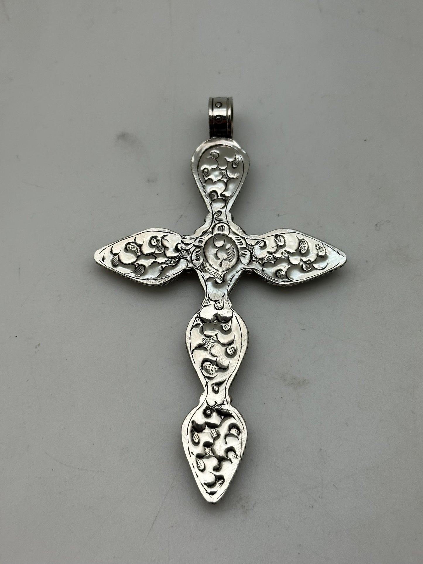 Turquoise cross pendant,Large pendant, handcrafted, Tibetan silver, Himalayan, Nepalese