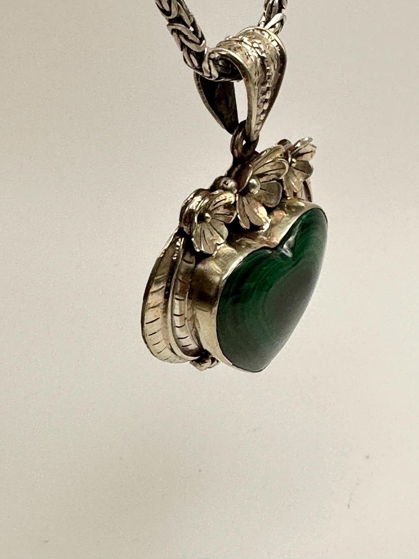 Malachite pendant,handcrafted, Tibetan silver,Ethnic style,floral jewelry,