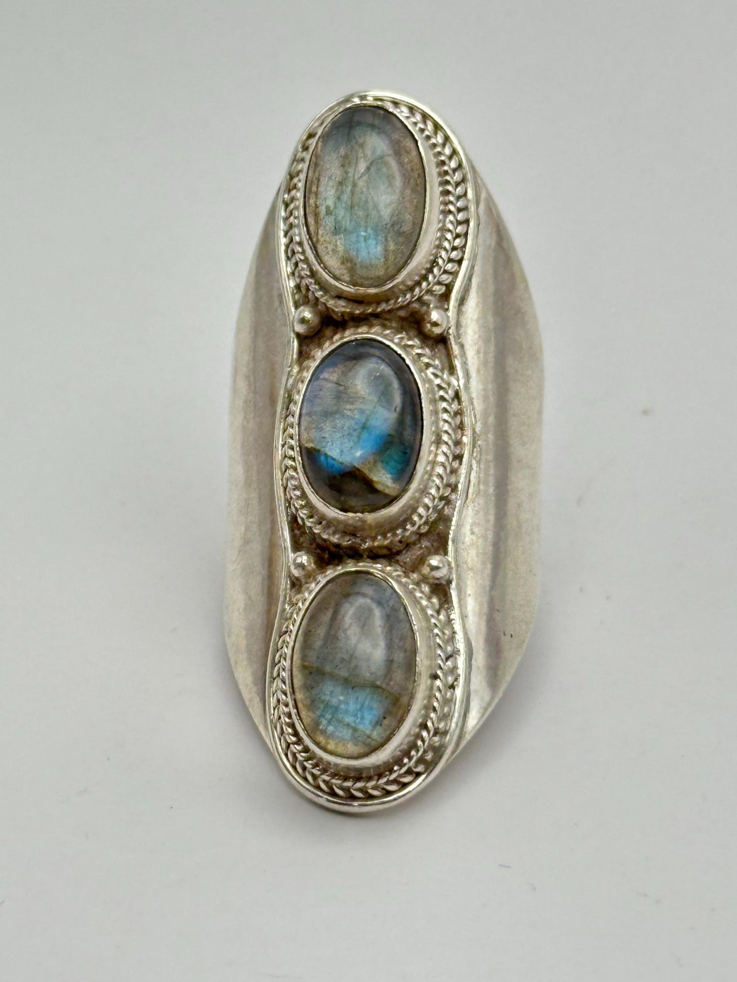labradorite ring,triple stone ring,sterling silver, fashion jewelry
