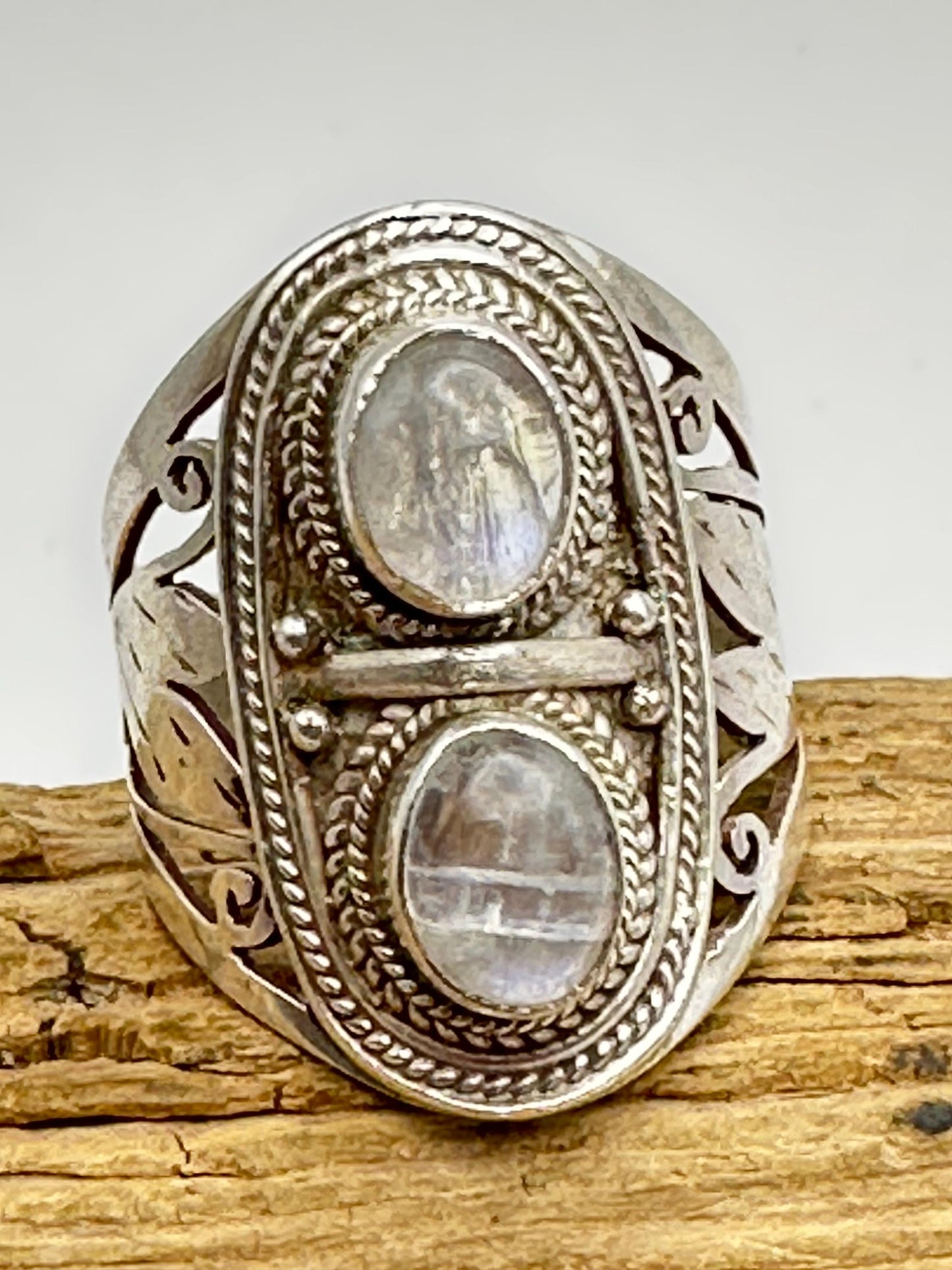 Moon stone ring,rainbow moonstone,handcrafted,sterling silver, ethnic style,Nepalese