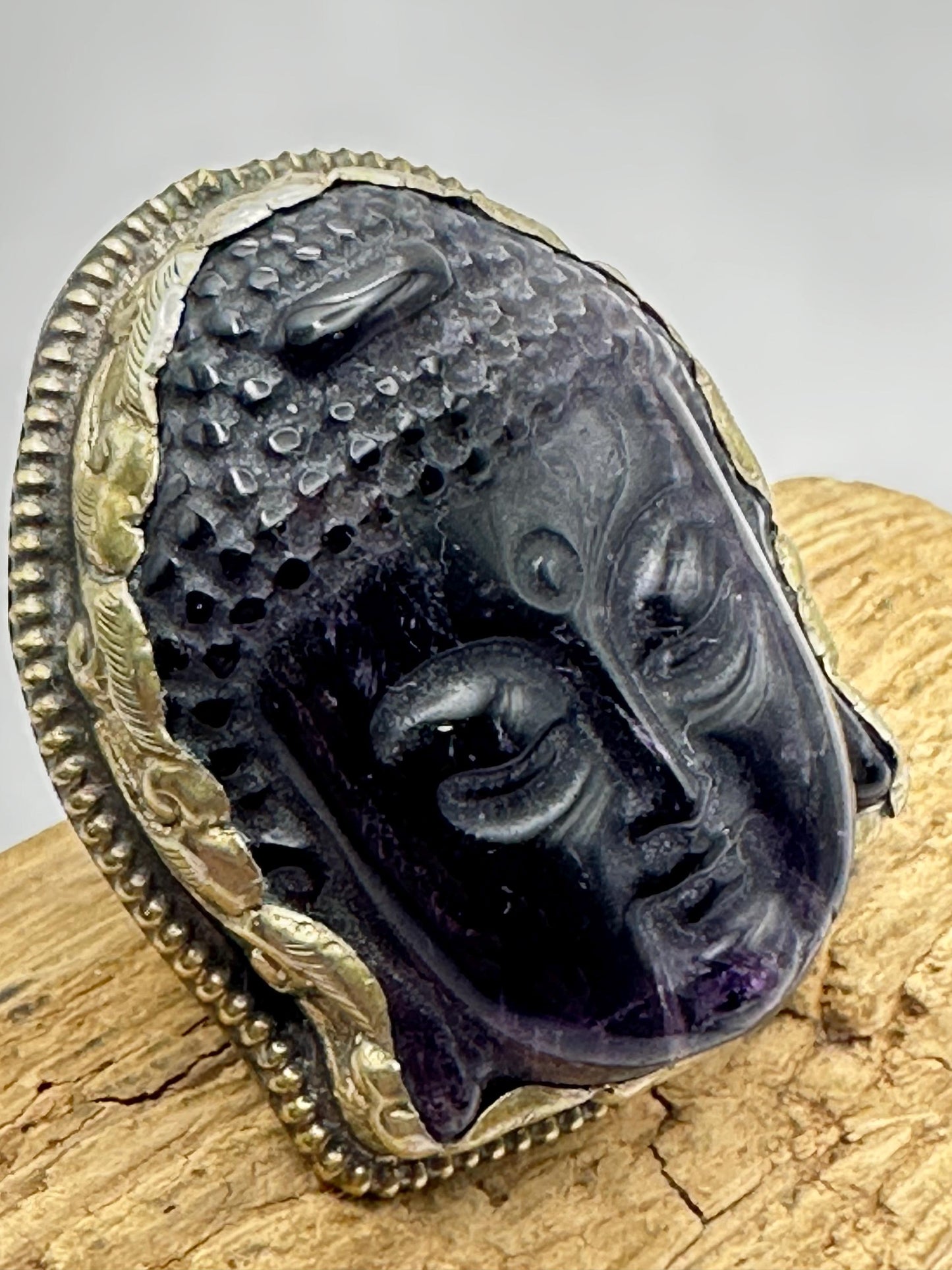 Amethyst ring,Buddha ring,handcrafted,Tibetan silver,adjustable ring,Buddha head