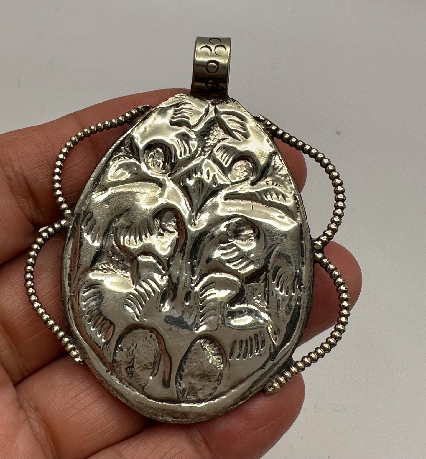 scarab pendant,handcrafted,mother of pearl,Tibetan silver,bug pendant