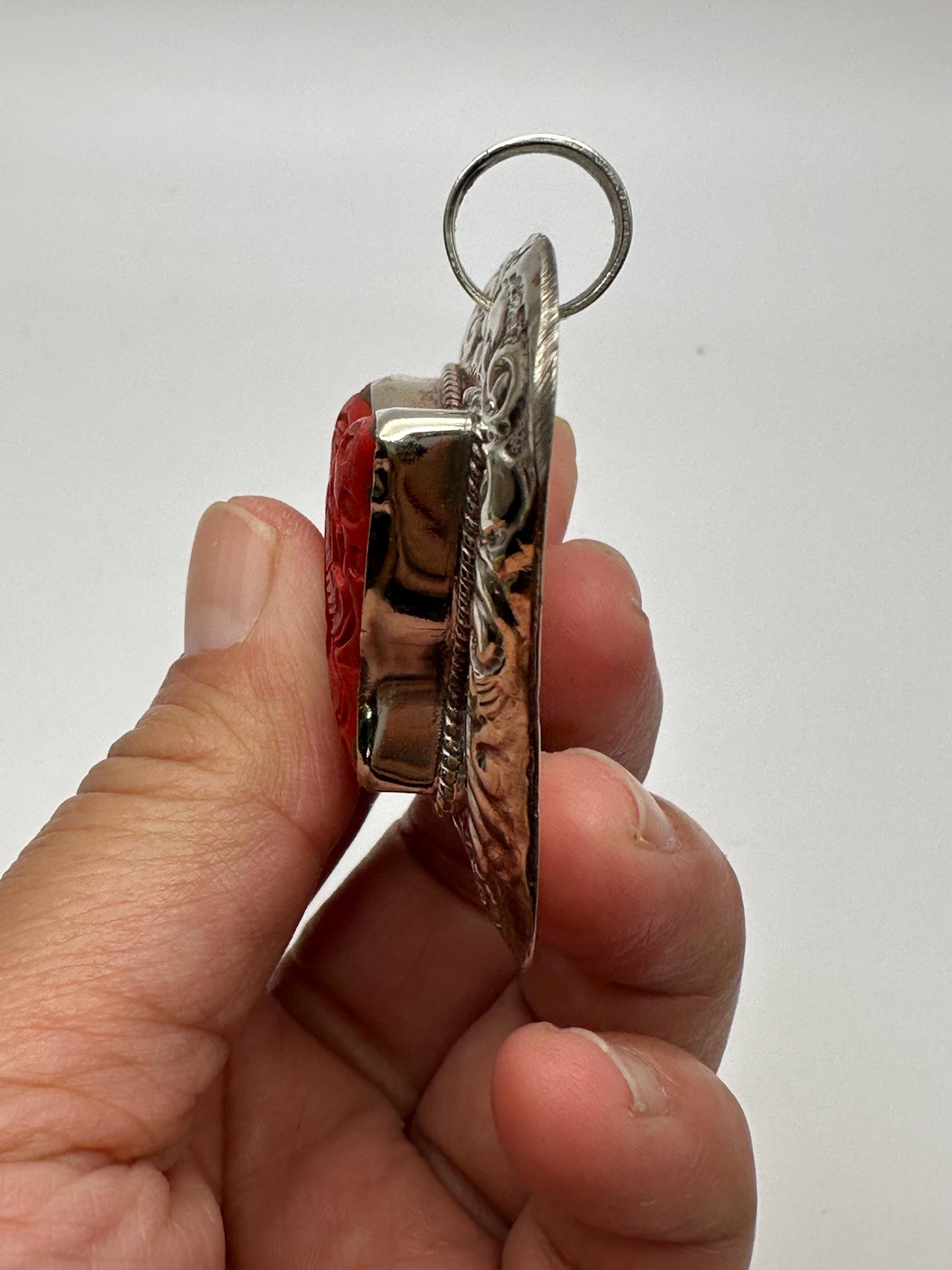 Cinnabar Butterfly Pendant: Handcrafted Tibetan Silver, Nepalese