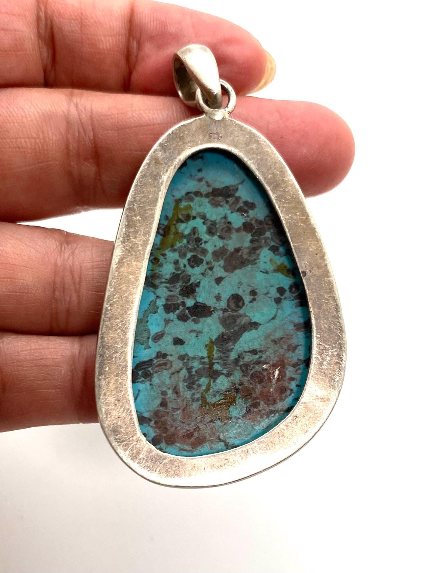 Turquoise pendant, sterling silver, handcrafted ,Nepalese