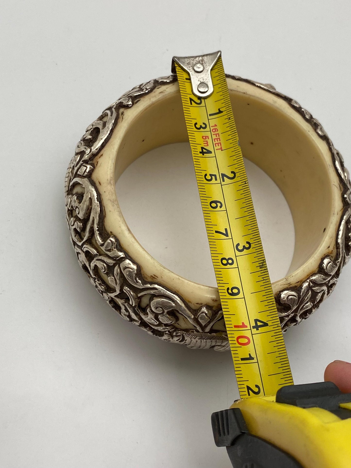 Bangle,bone carved, handcrafted,sterling silver,floral,bird,animal,ethnic style,