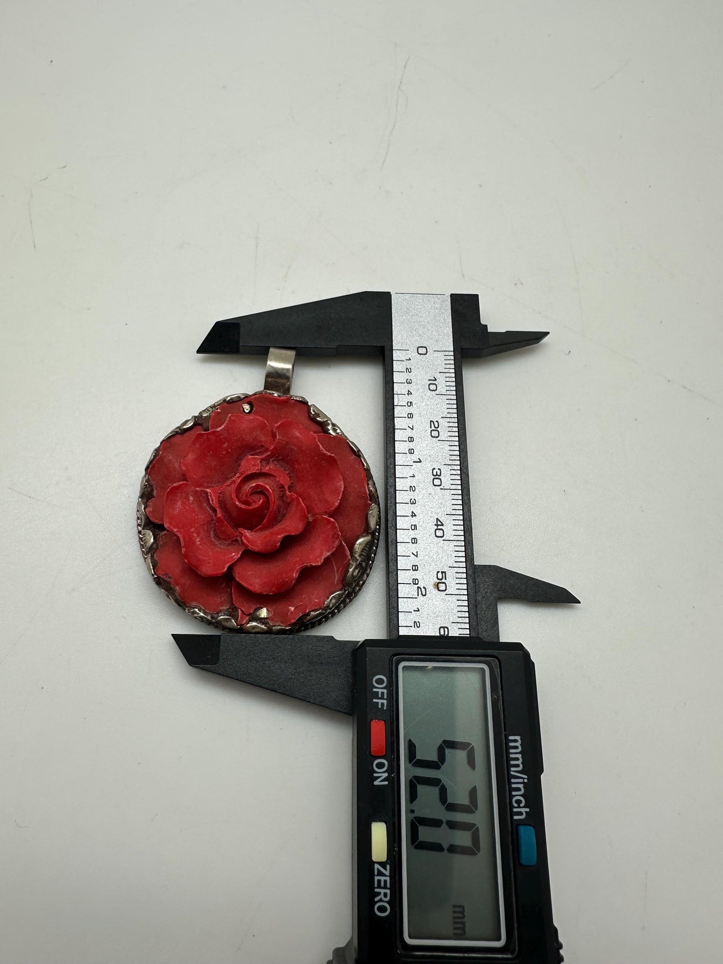 Flower pendant, red resin rose pendant,handcrafted, tibetan silver, ethnic style, Nepalese,52mmX41mm