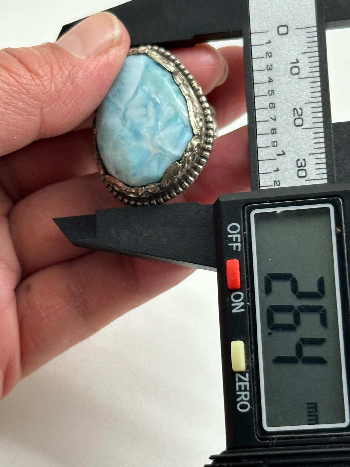 Larimar ring, handcrafted,tibetan repouse silver, ethnic style, adjustable,