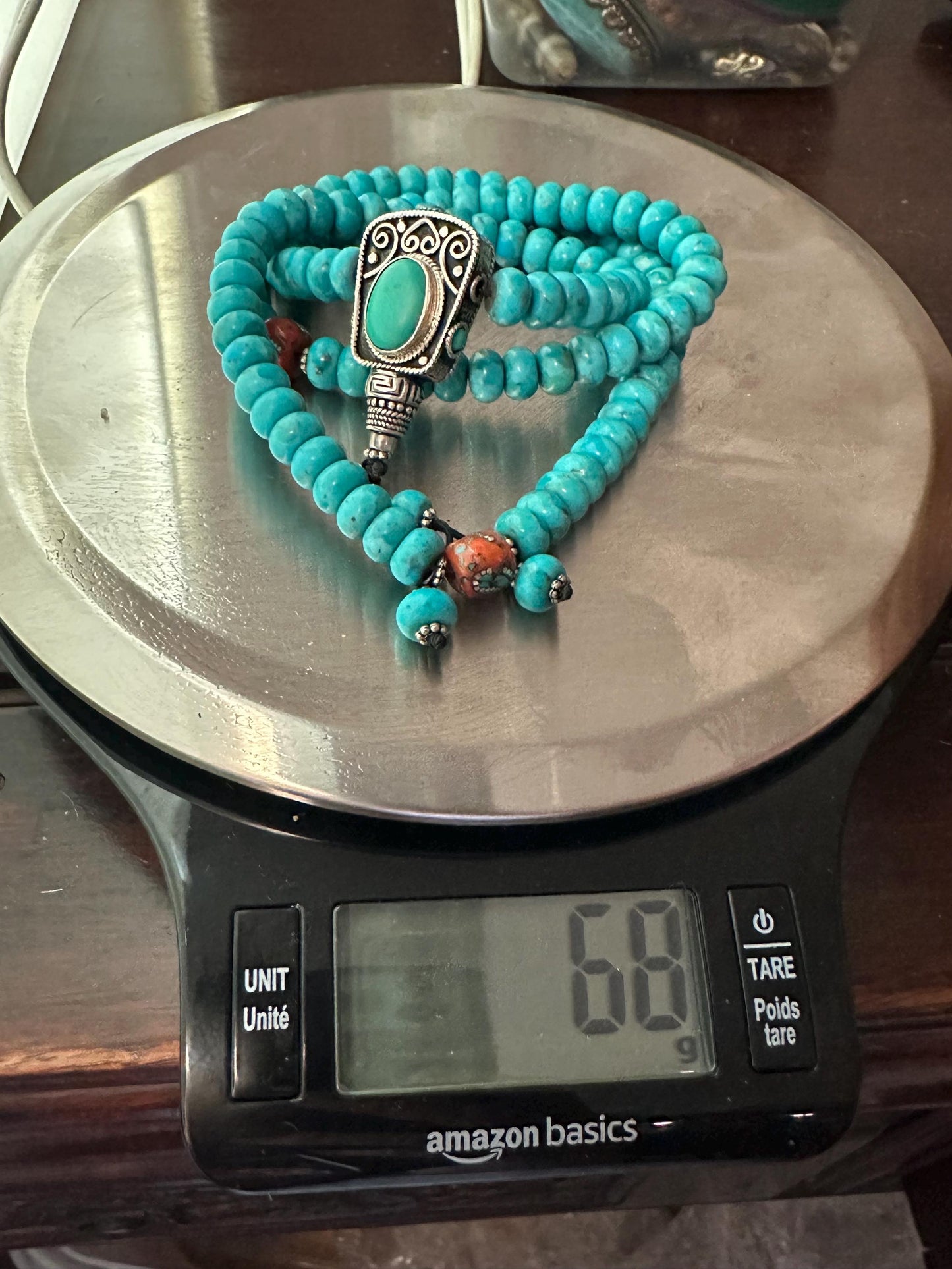 Buddhist prayer mala, natural turquoise Mala, Tibetan Buddhist prayer bead, coral inlaid,