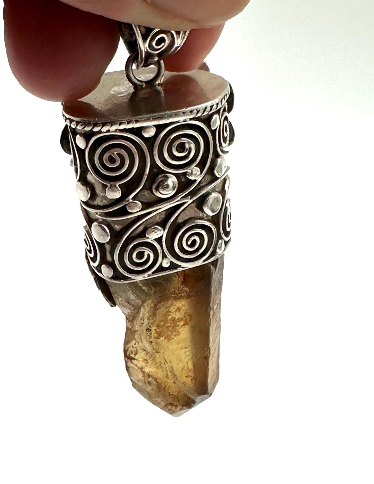 smoky quartz point pendant, turquoise,handcrafted,tibetan silver,69mmX17mm