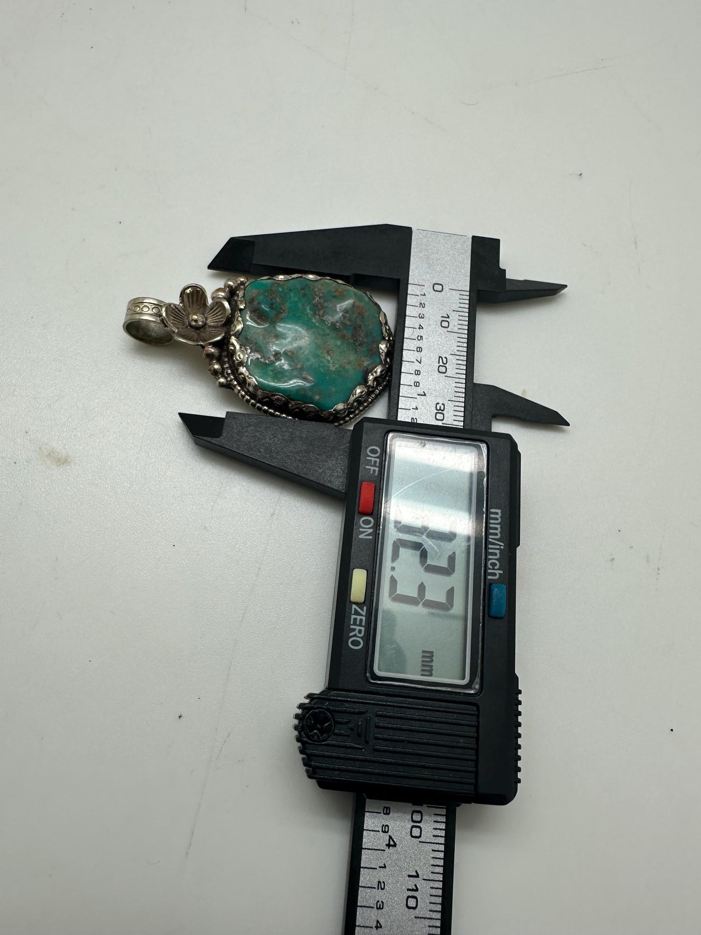Turquoise pendant, handcrafted,Tibetan reposse silver, floral design, ethnic style