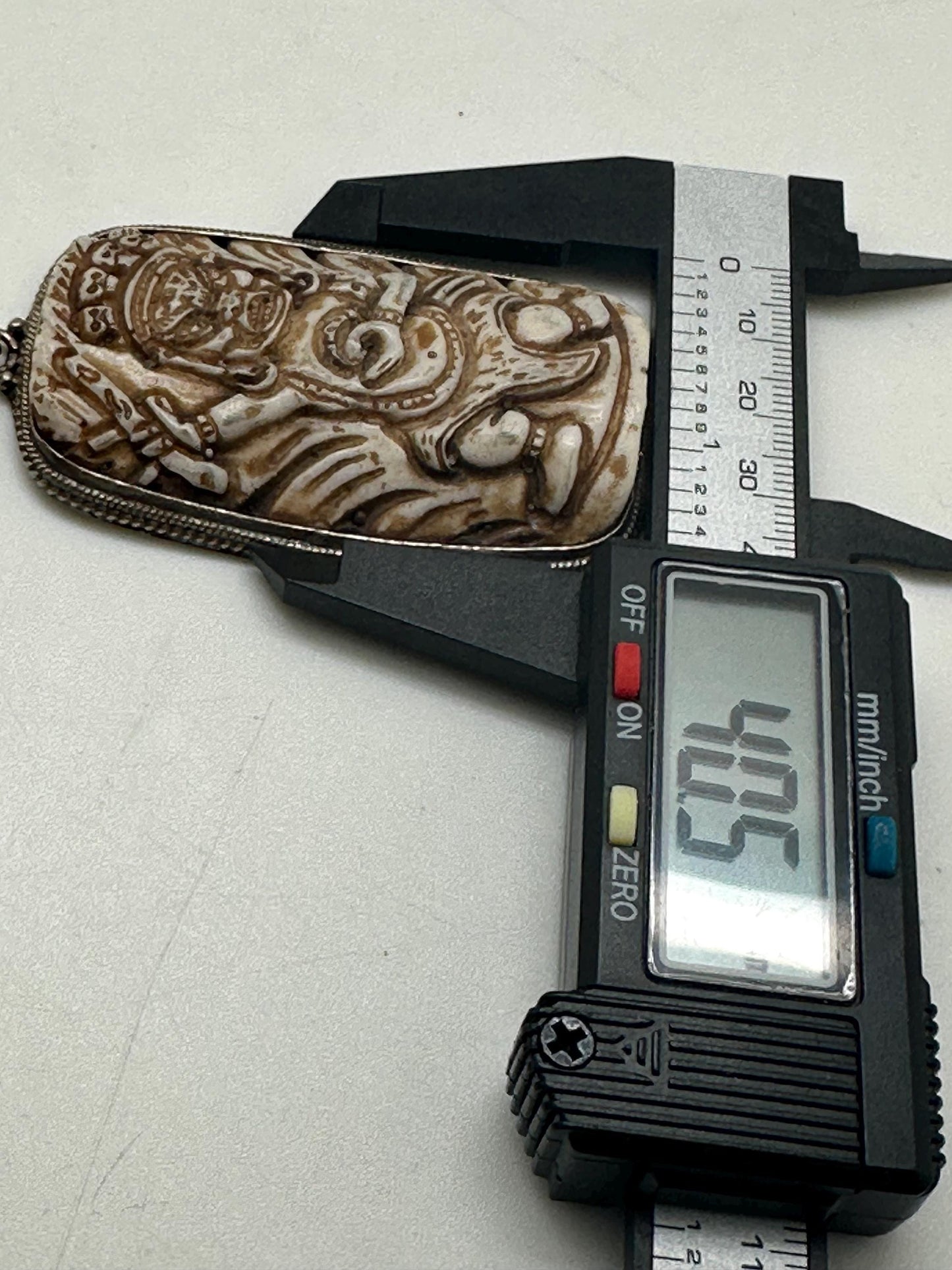 Bhairav pendant, bone carved, handcrafted, tibetan silver, amulet