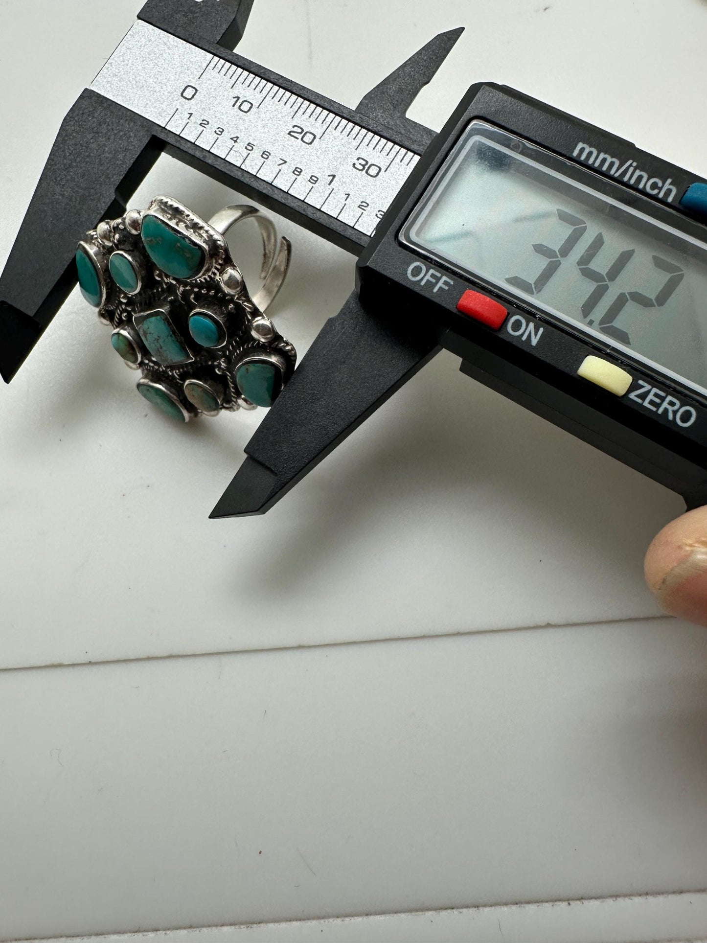 Turquoise ring, handcrafted, sterling silver, ethnic style, adjustable ,35.4mm X34.2mm