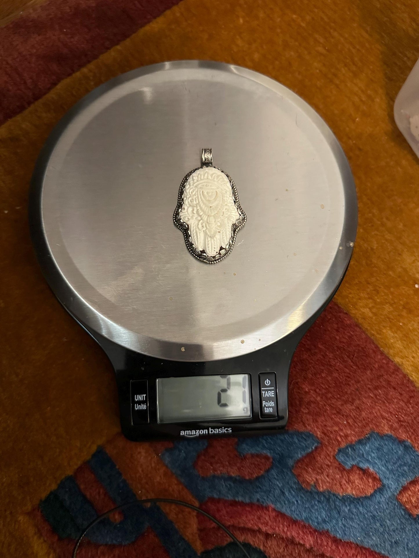 Bone carved hamsa pendant, handcrafted,tibetan silver, Nepalese, 60X36mm