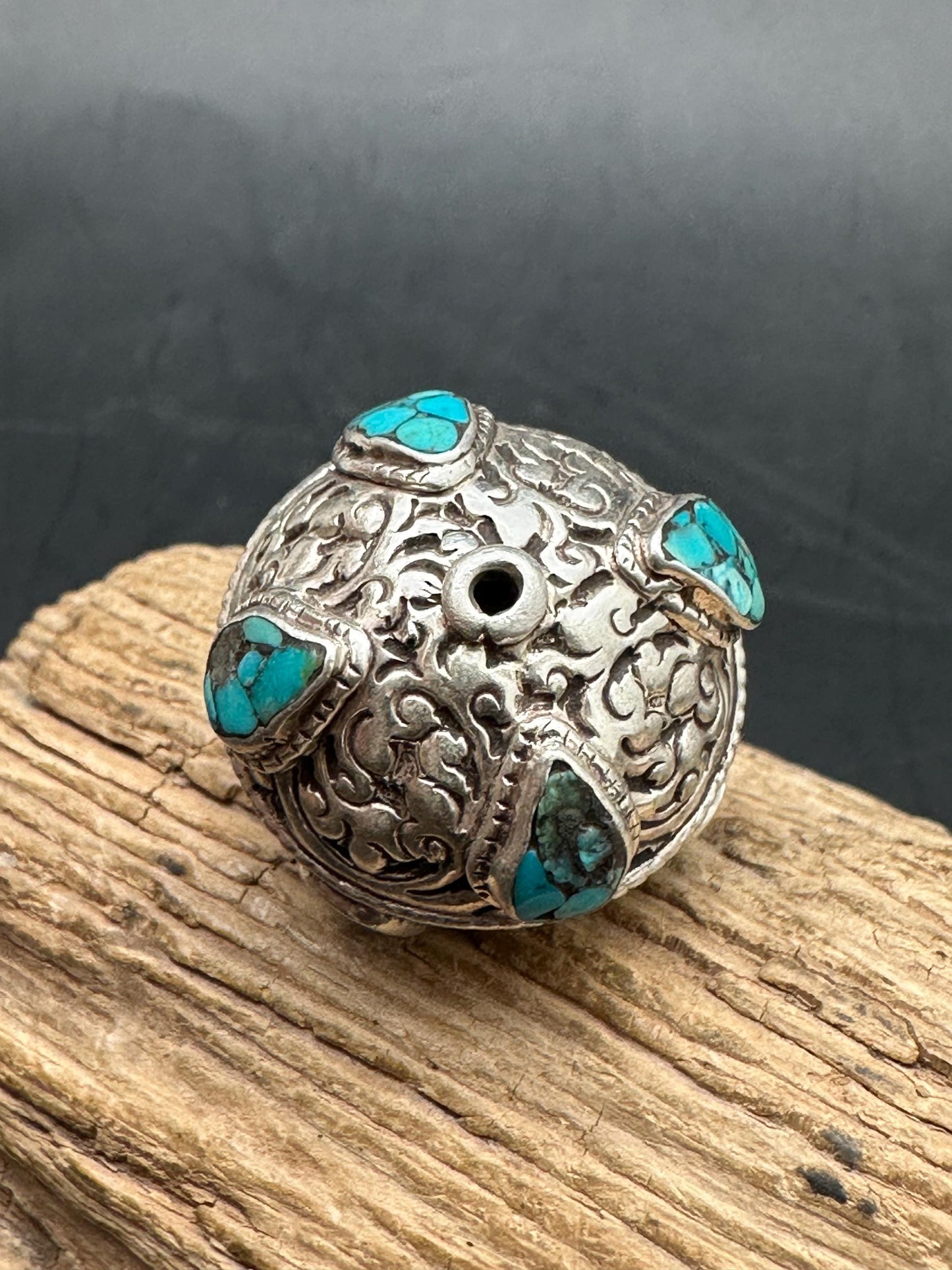 Tibetan turquoise beads, sterling silver bead, inlaid turquoise and coral, all natural