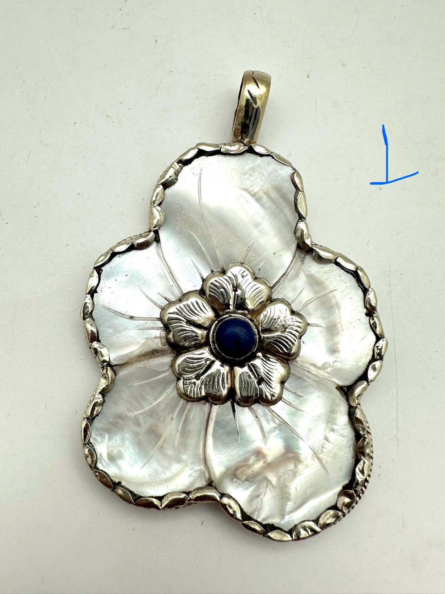 Abolone flower pendant,moonstone,lapis,labradorite,turquoise Tibetan silver, handcrafted,Nepalese