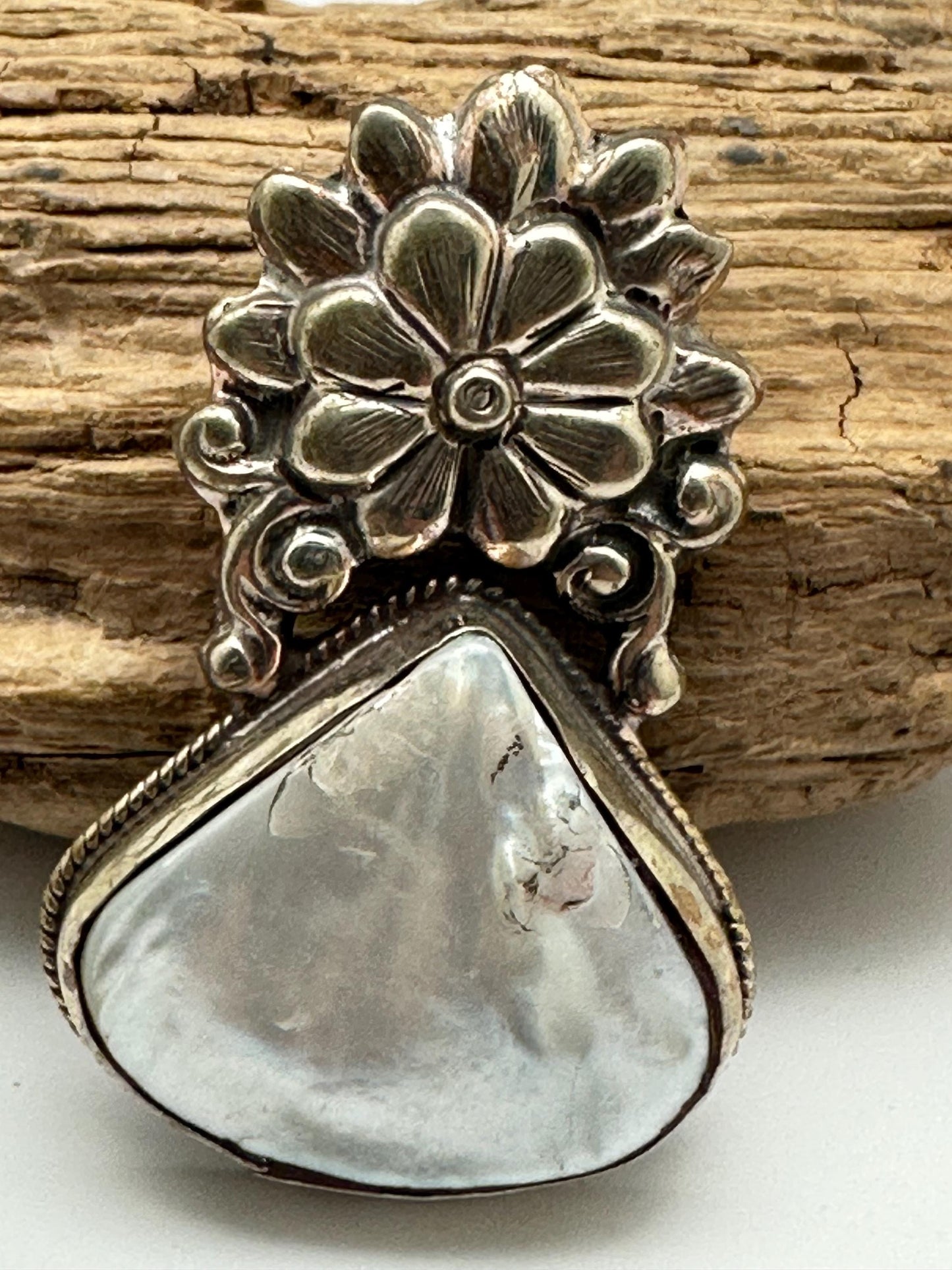 Abalone , Tibetan Repousse silver,floral,handcrafted,etnic style,Nepalese