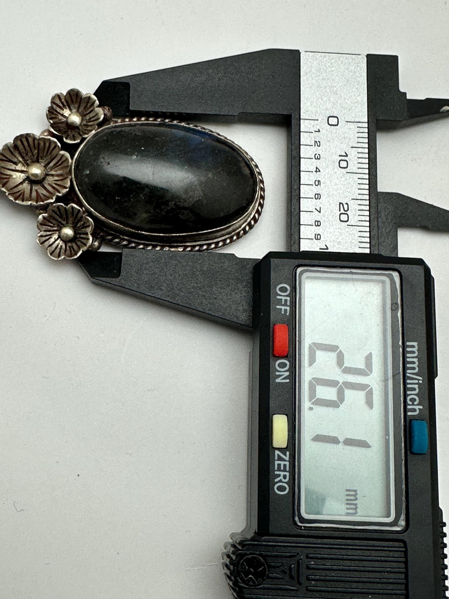 Labradorite pendant, handcrafted,tibetan repousse silver, floral design ,ethnic style,59mmX26mm