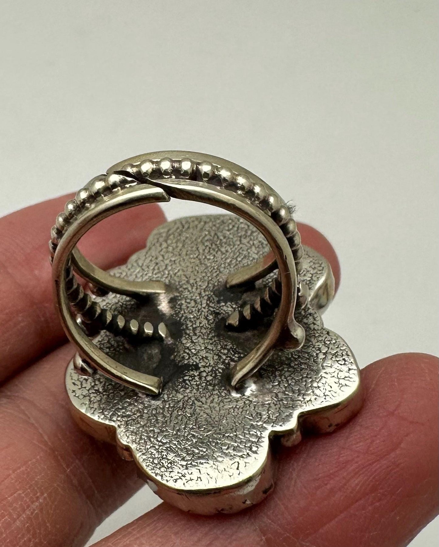 Handcrafted Turquoise Floral Ring, Tibetan Repousse Silver, Ethnic Style, Adjustable