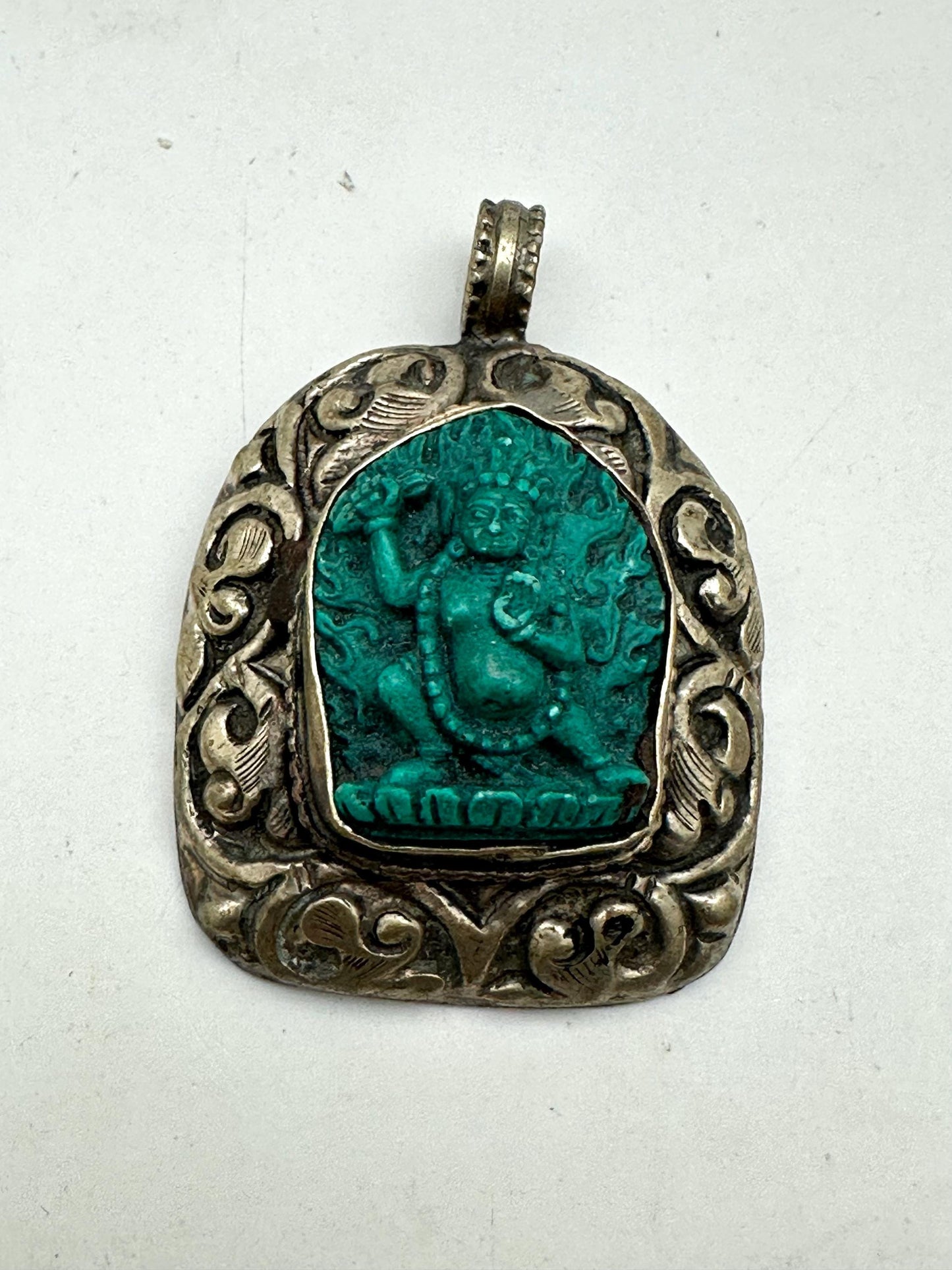 Vajrapani Pendant, Tibetan Silver, Resin Turquoise, Handcrafted Nepal (54mmX38.7mm)