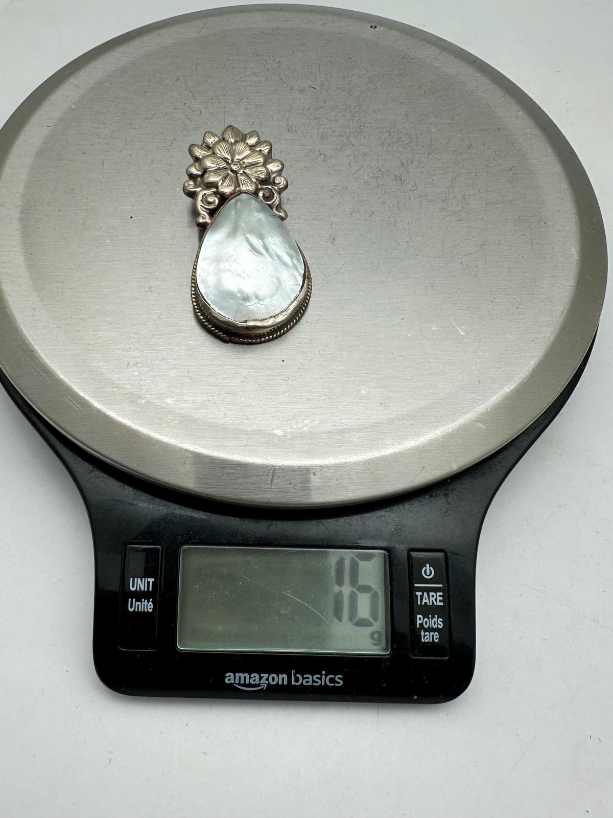 Handcrafted, mother of pearl, tear drop pendant, flower,tibetan silver, floral design,62.9X29.5mm