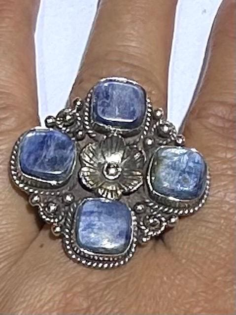 Kyanite ring, handcrafted, floral ring, adjustable,Tibetan silver