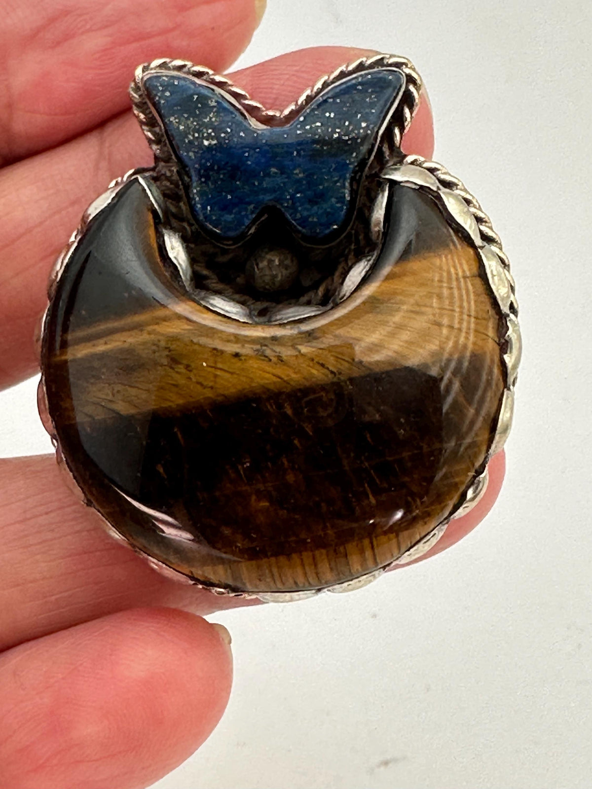 Tigereye ring,lapis lazuli butterfly,handcrafted, Tibetan silver,ethnic style,adjustable