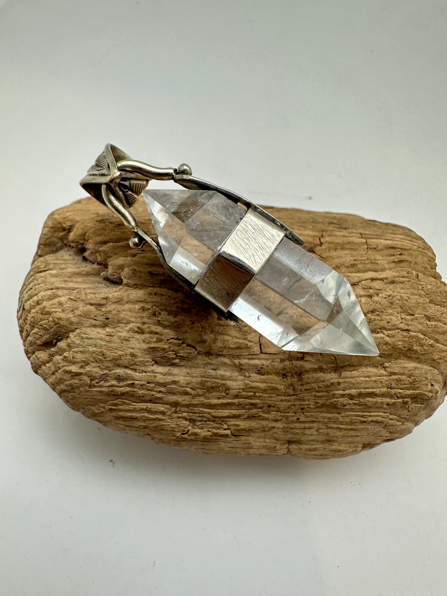 quartz crystal point pendant, handcrafted,Tibetan silver,ethnic style