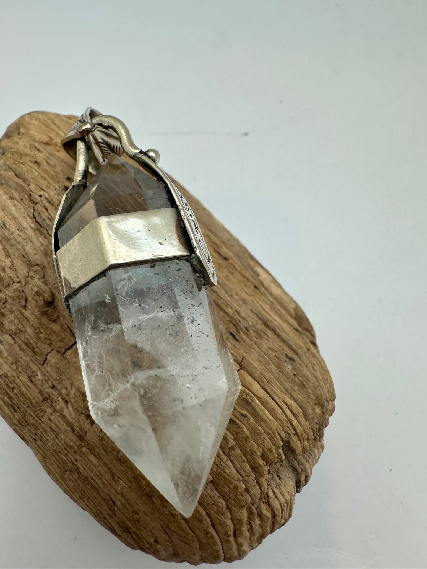 quartz crystal point pendant, handcrafted,Tibetan silver,ethnic style