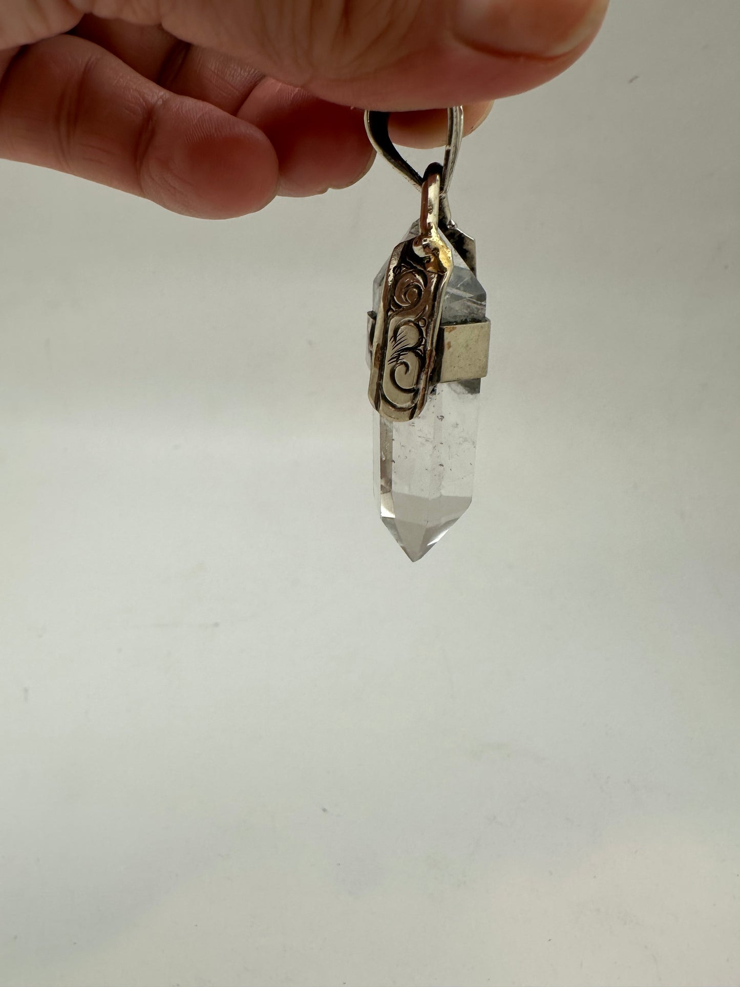 quartz crystal point pendant, handcrafted,Tibetan silver,ethnic style