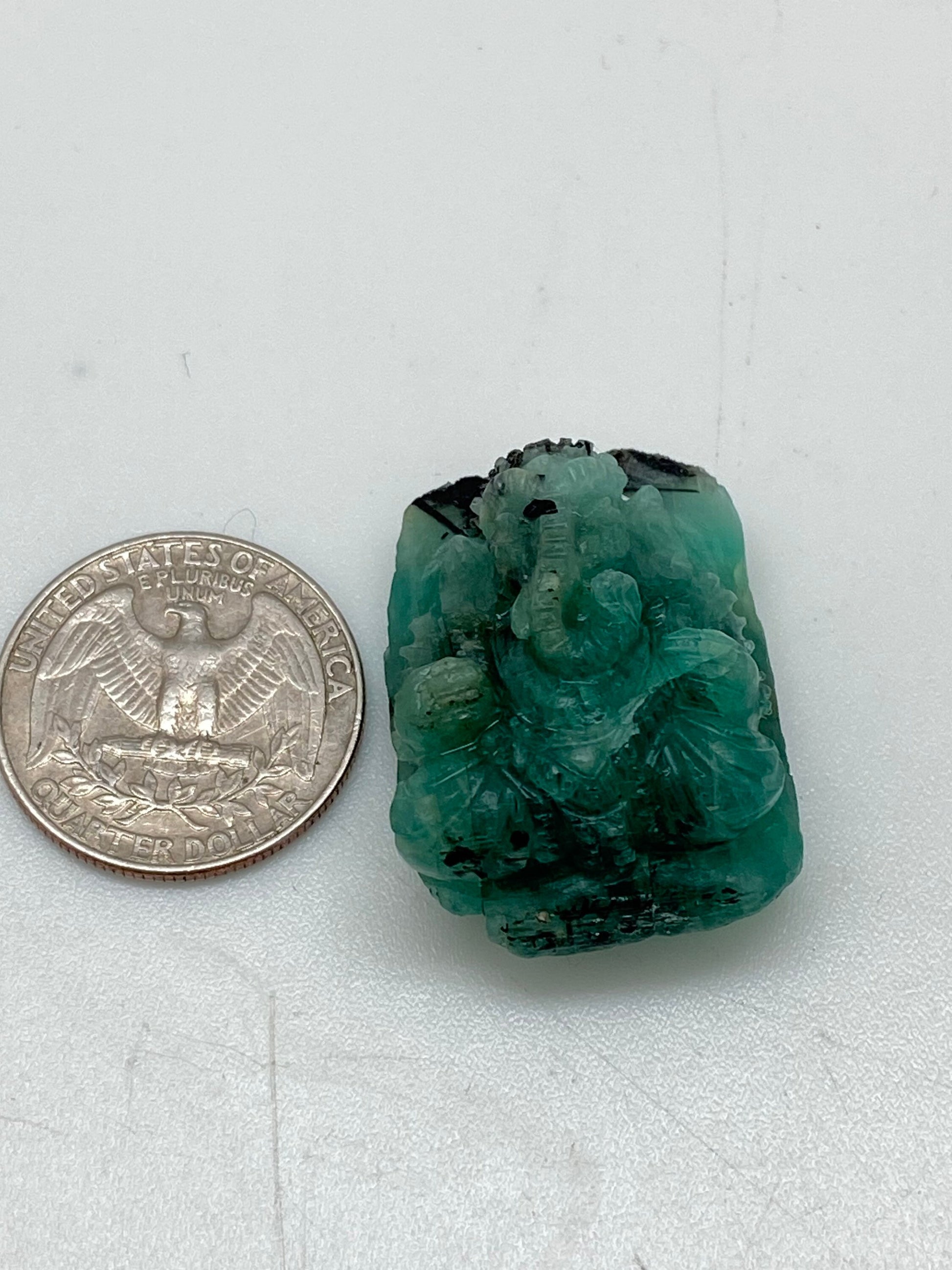Emerald Ganesh, contemporary master handcrafted, natural emerald