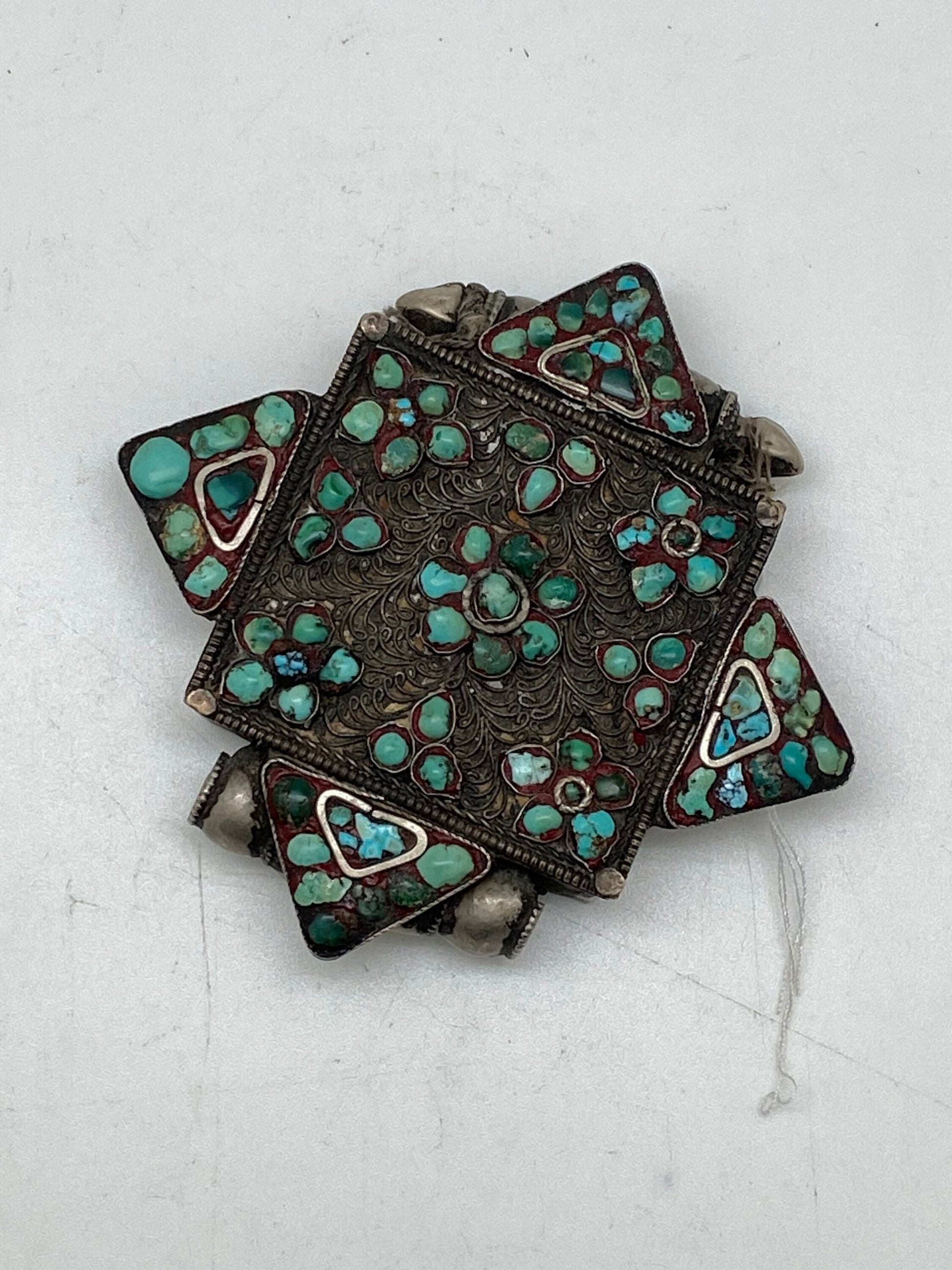 Tibetan turquoise, gau box , 19th century Tibetan amulet,