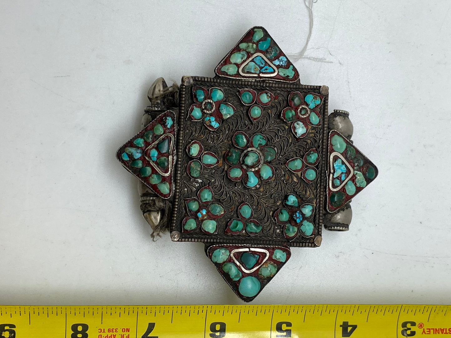 Tibetan turquoise, gau box , 19th century Tibetan amulet,