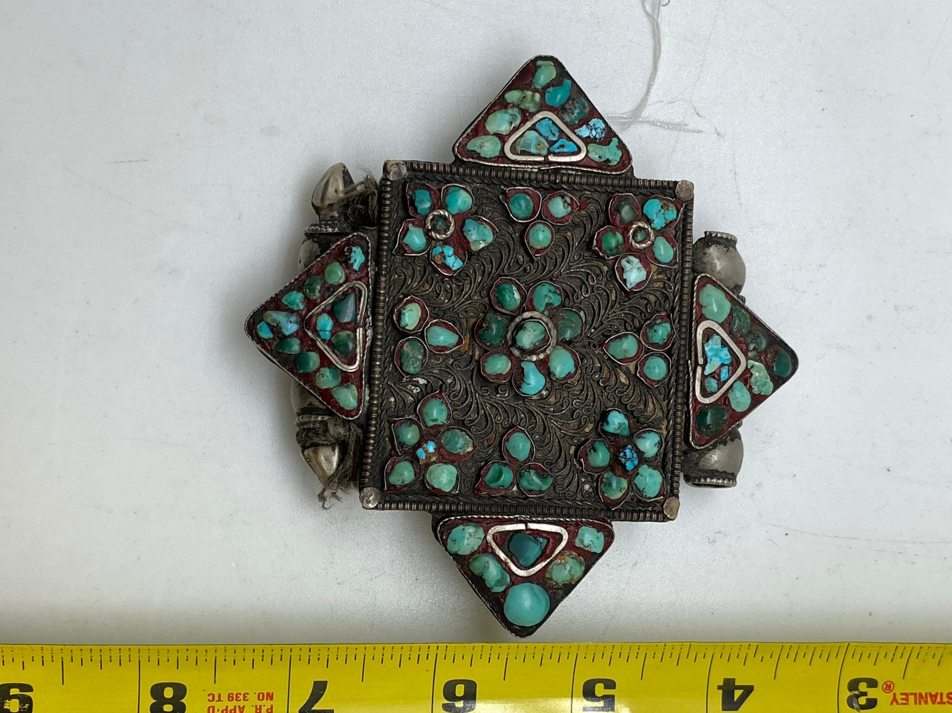 Tibetan turquoise, gau box , 19th century Tibetan amulet,