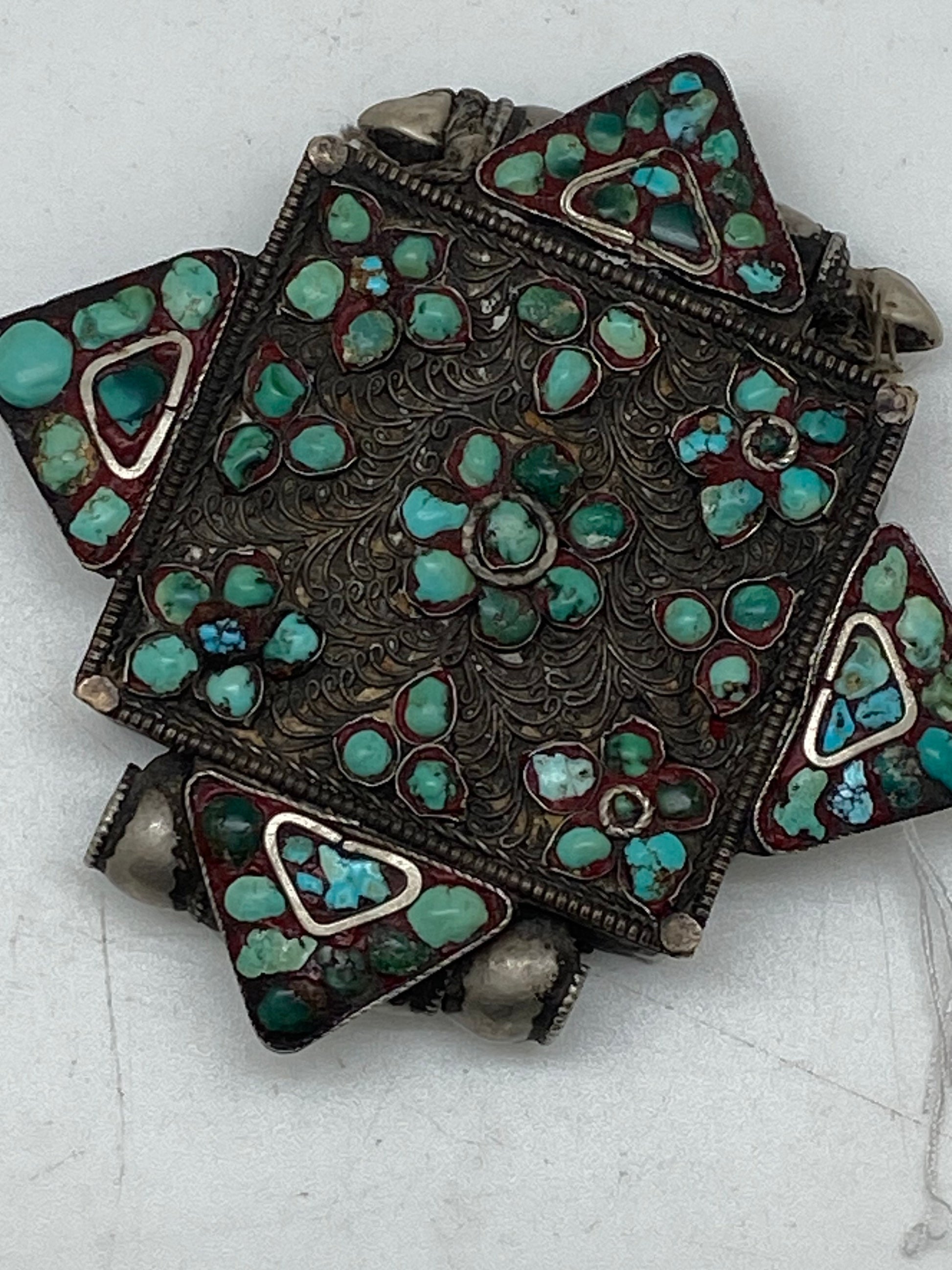 Tibetan turquoise, gau box , 19th century Tibetan amulet,